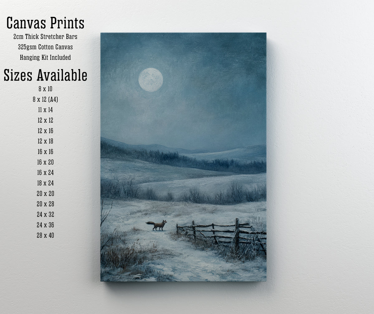 Moonlit Fox Winter Landscape Art Print