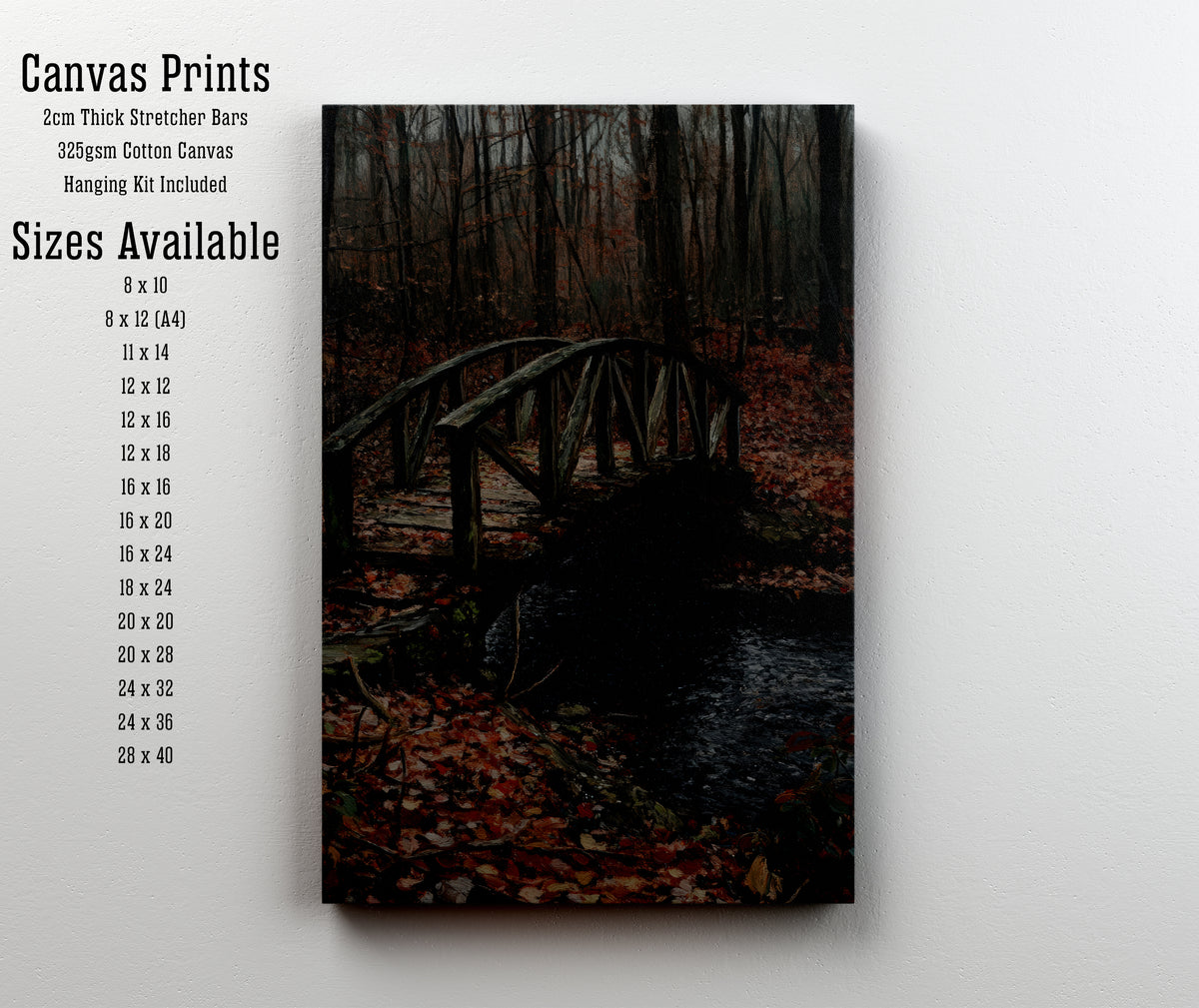 Dark Woodland Bridge Art Print