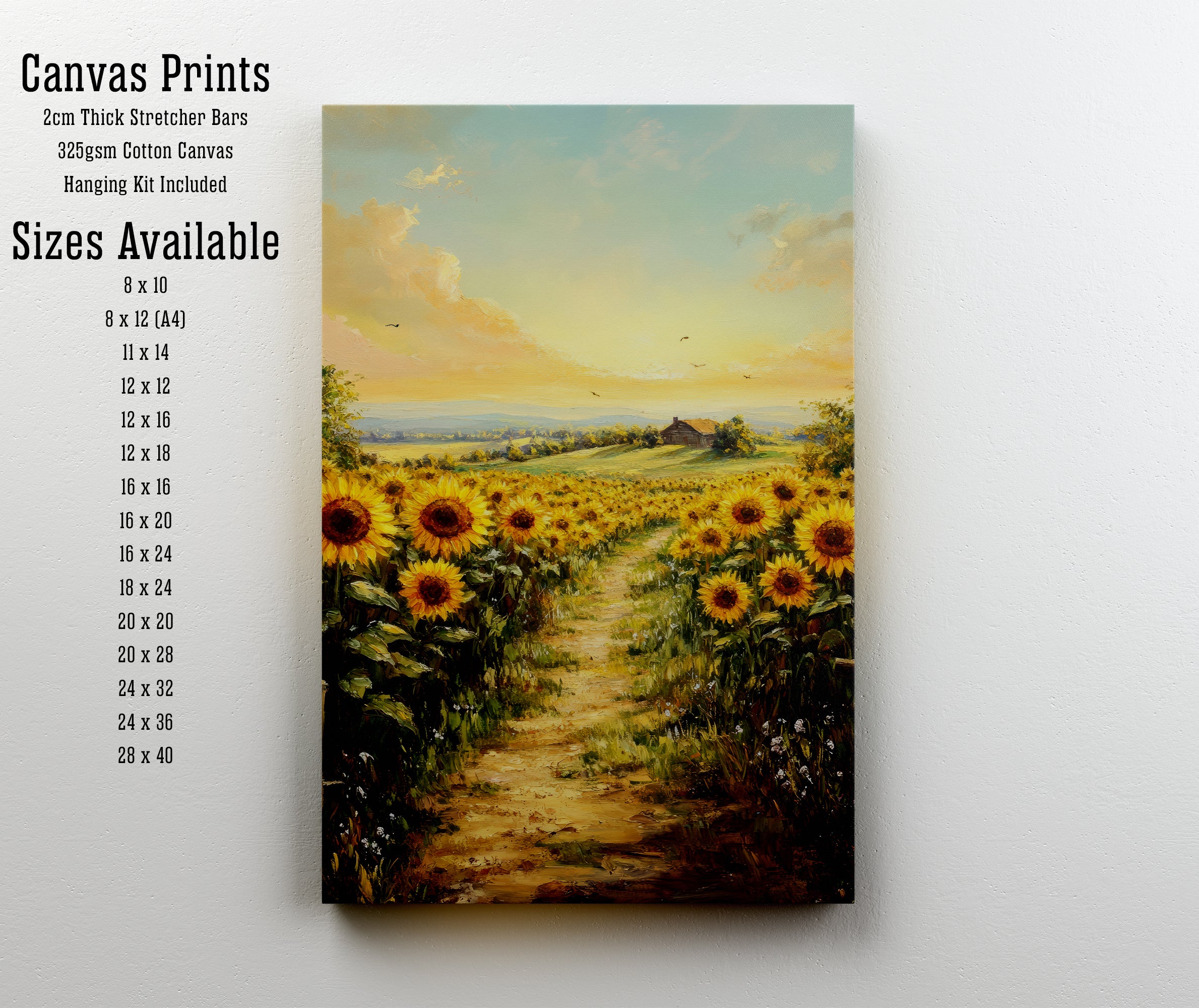 Sunflower Field Country Path Art Print