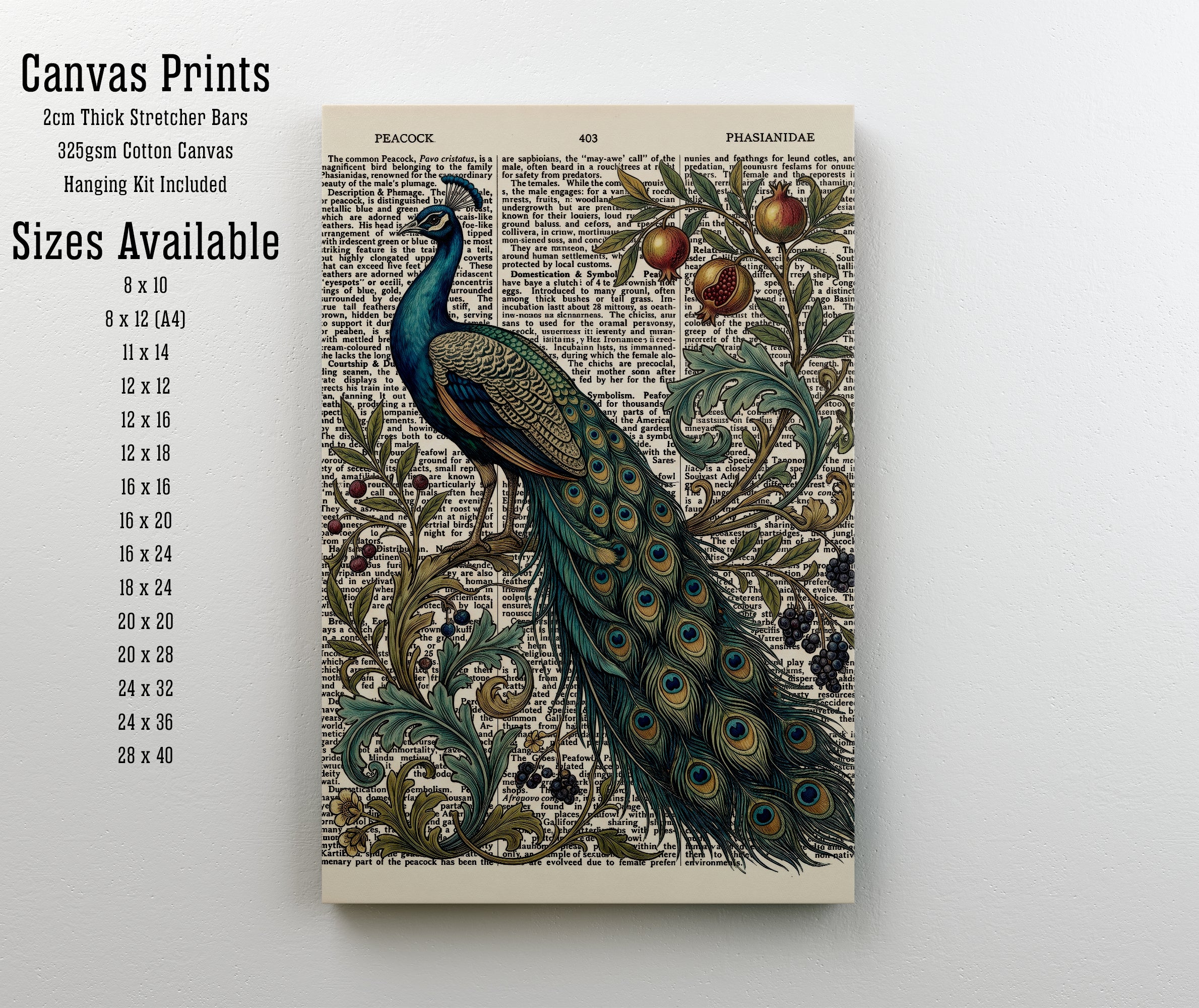 Vintage Peacock Botanical Art Print