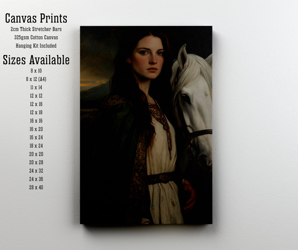 Medieval Woman and White Horse Art Print