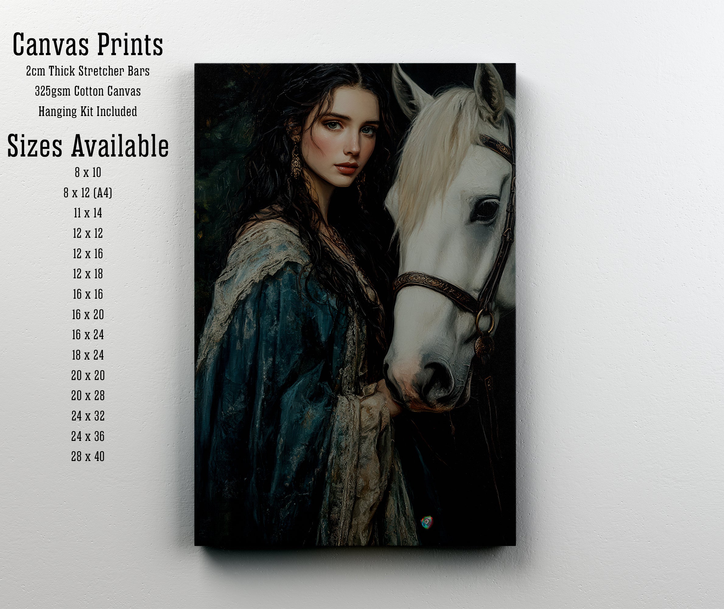 Woman and White Horse Art Print