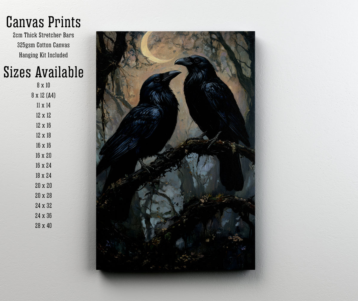 Raven Pair Moonlit Forest Art Print