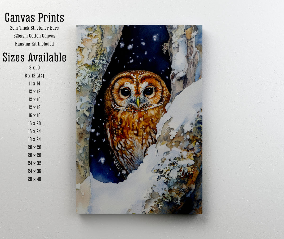 Owl in Snowy Woodland Art Print