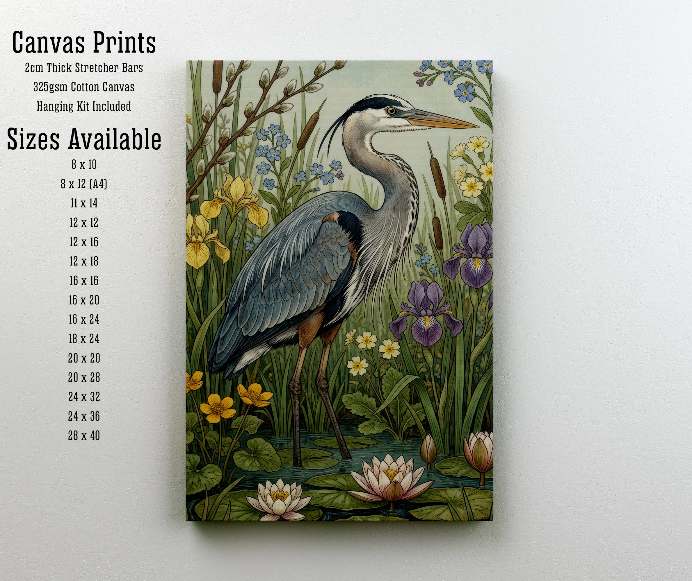 Heron Wetland Botanical Art Print