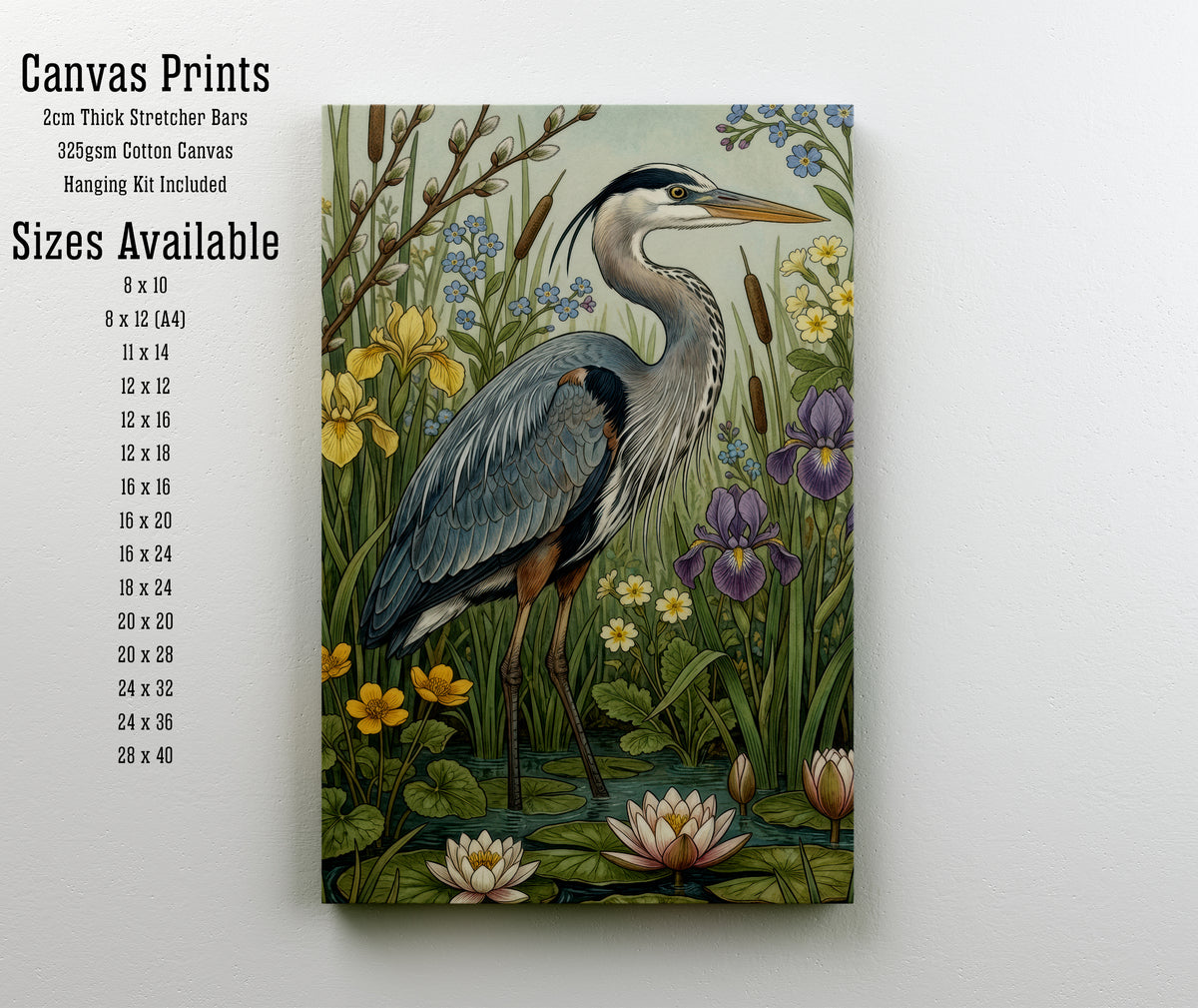 Heron Wetland Botanical Art Print