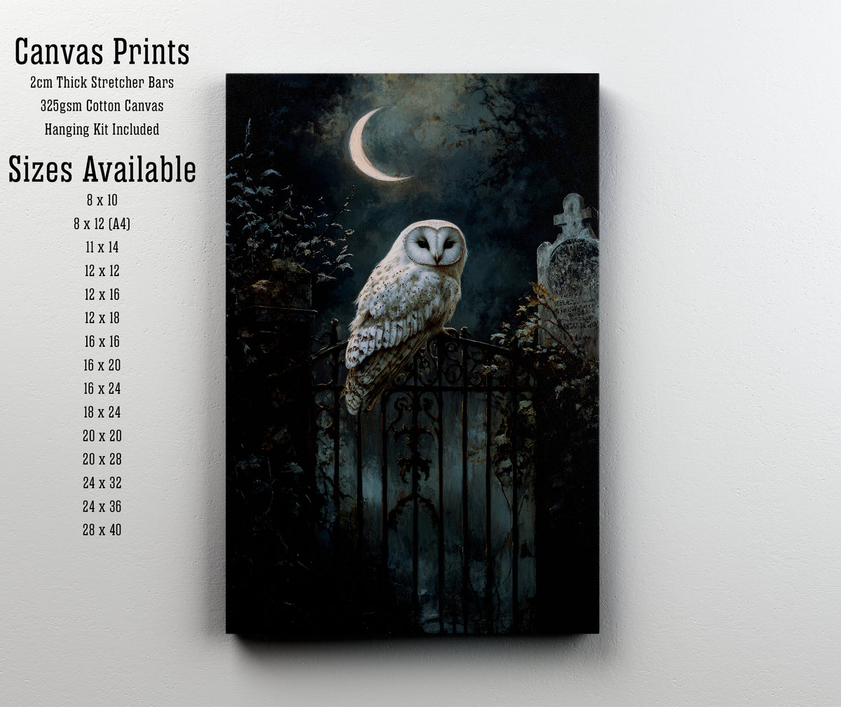 White Owl Gothic Night Art Print