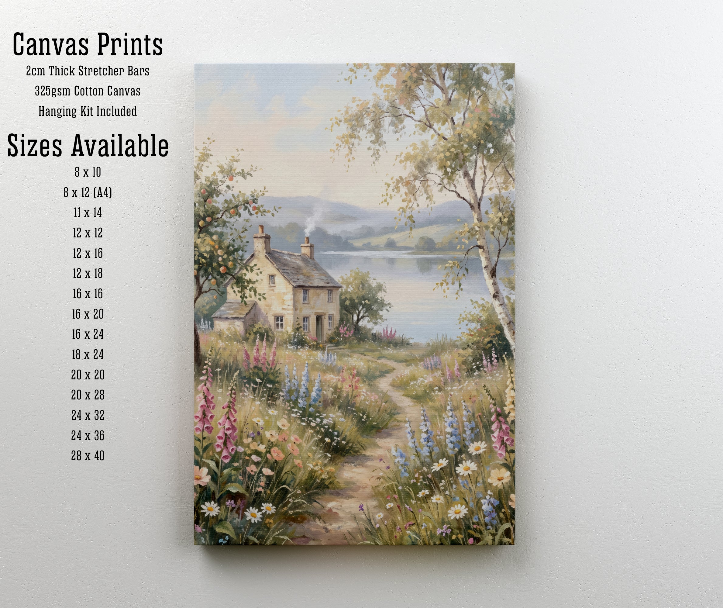 Lakeside Cottage Wildflower Art Print