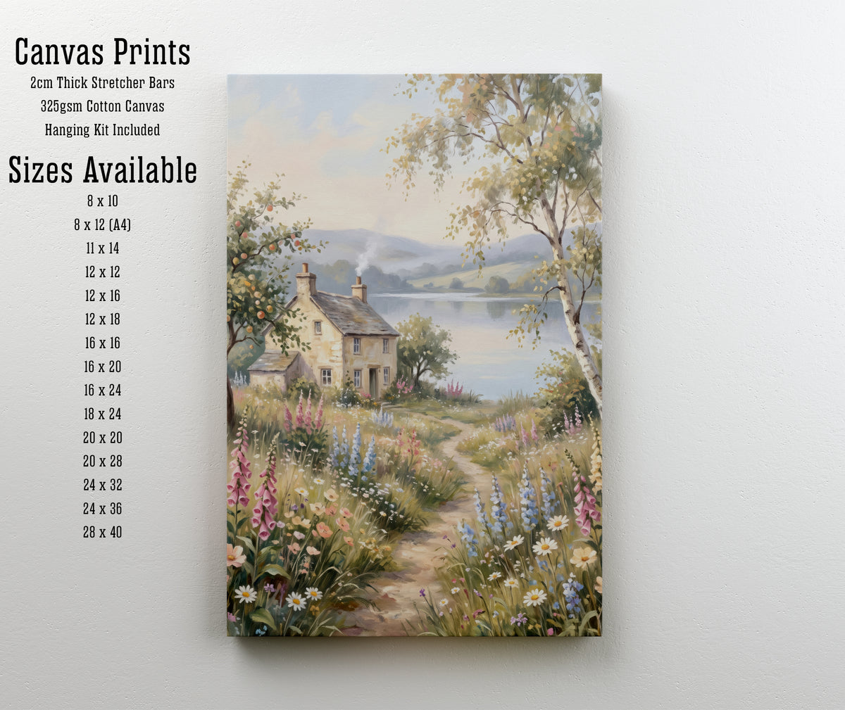 Lakeside Cottage Wildflower Art Print