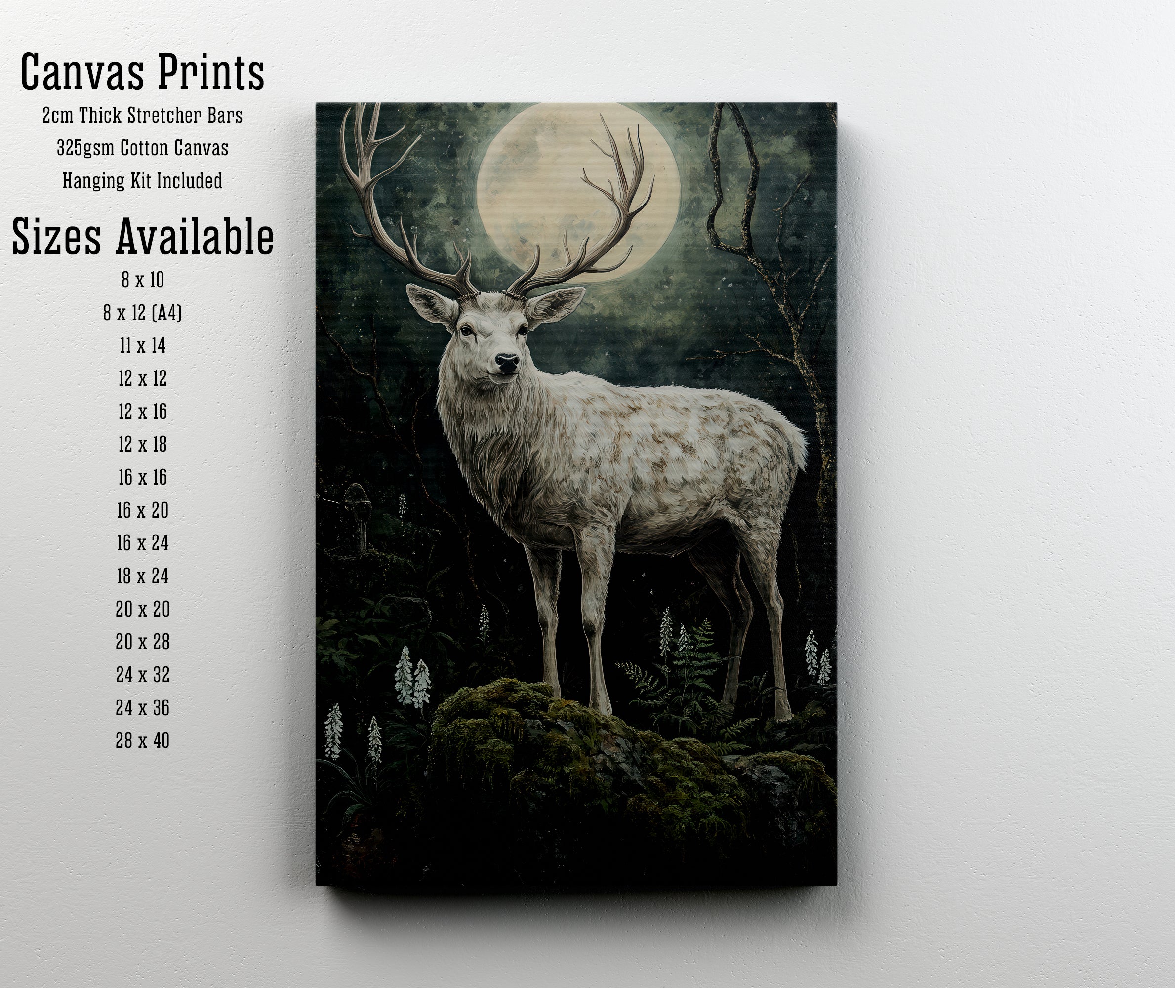 Moonlit White Stag Art Print