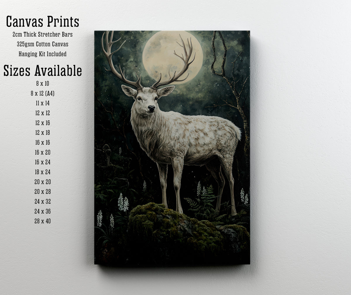 Moonlit White Stag Art Print