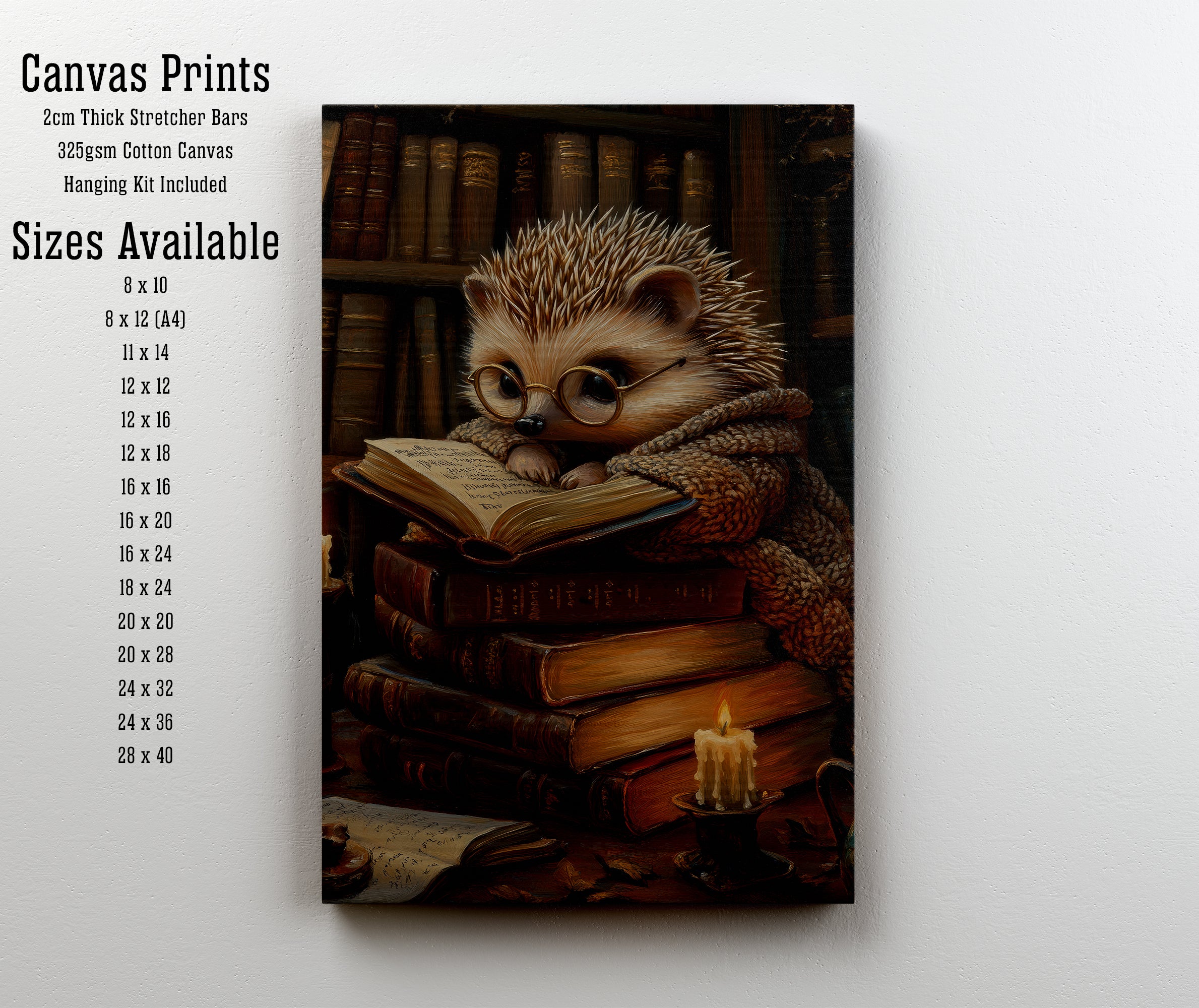 Hedgehog Scholar Dark Academia Art Print