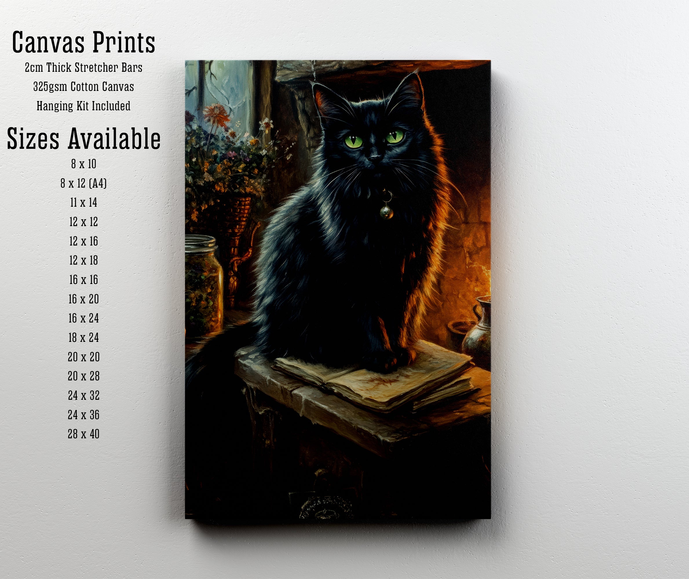 Black Cat Fireplace Art Print