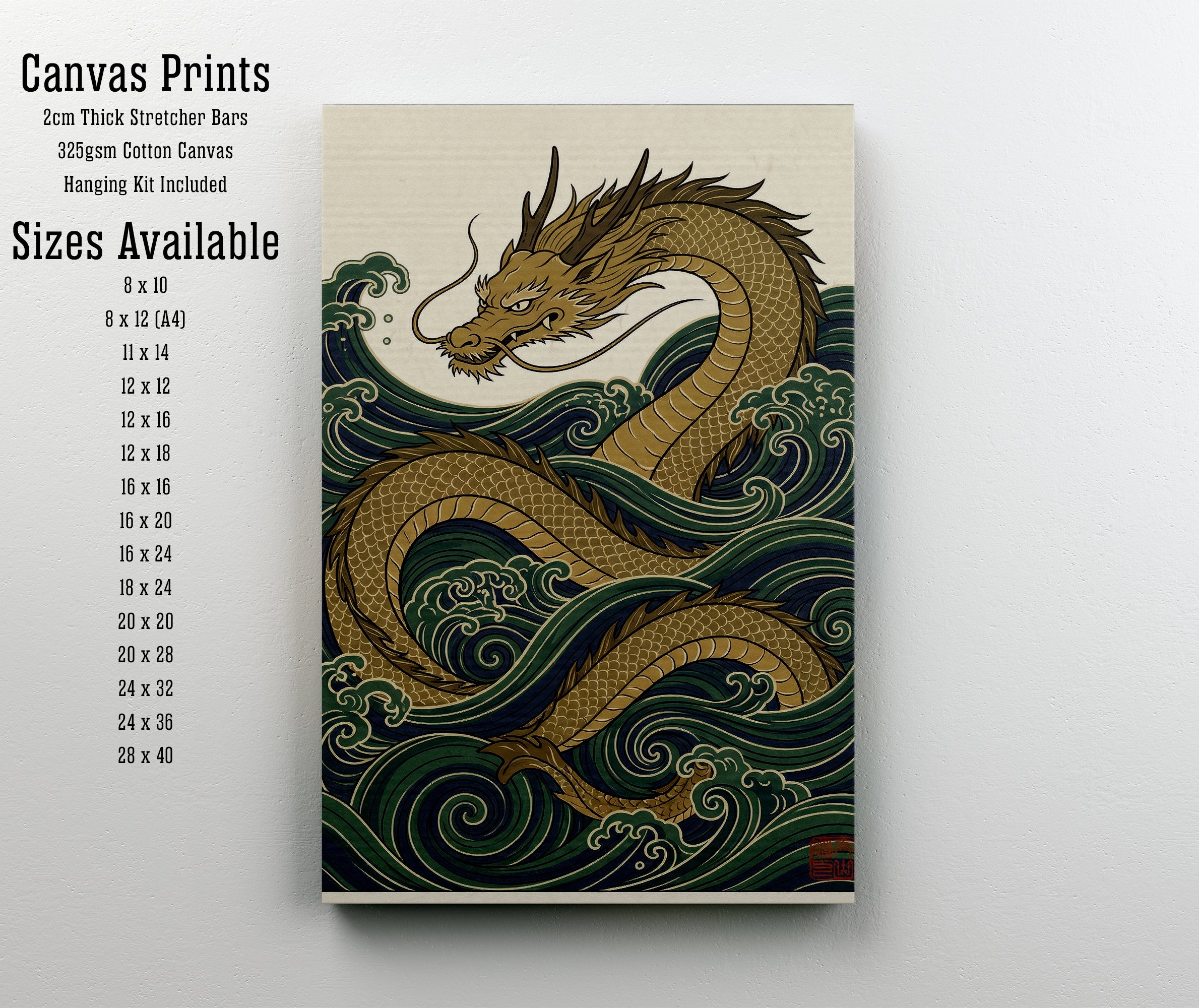 Japanese Dragon Wave Art Print