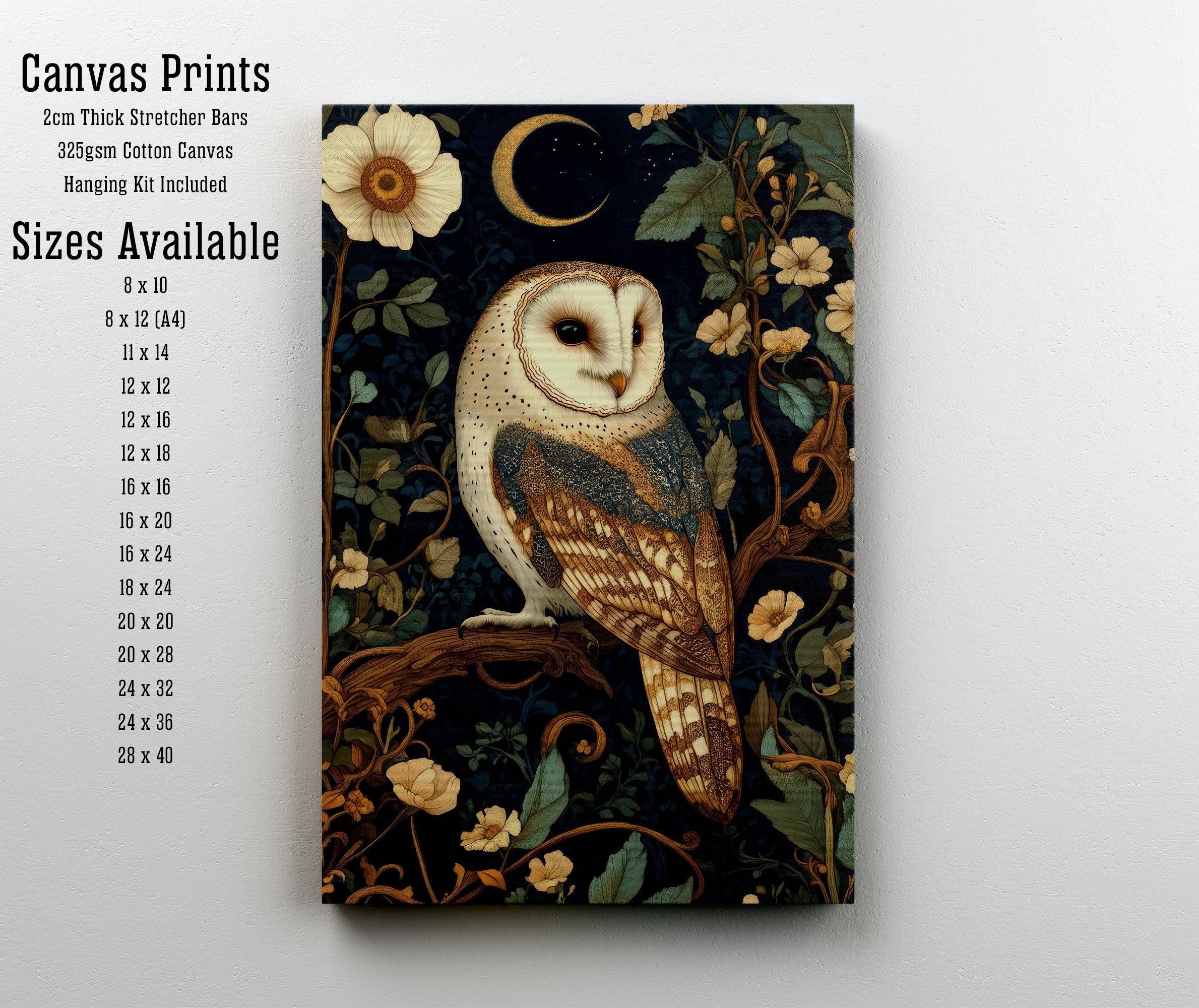 Barn Owl Moonlit Botanical Art Print