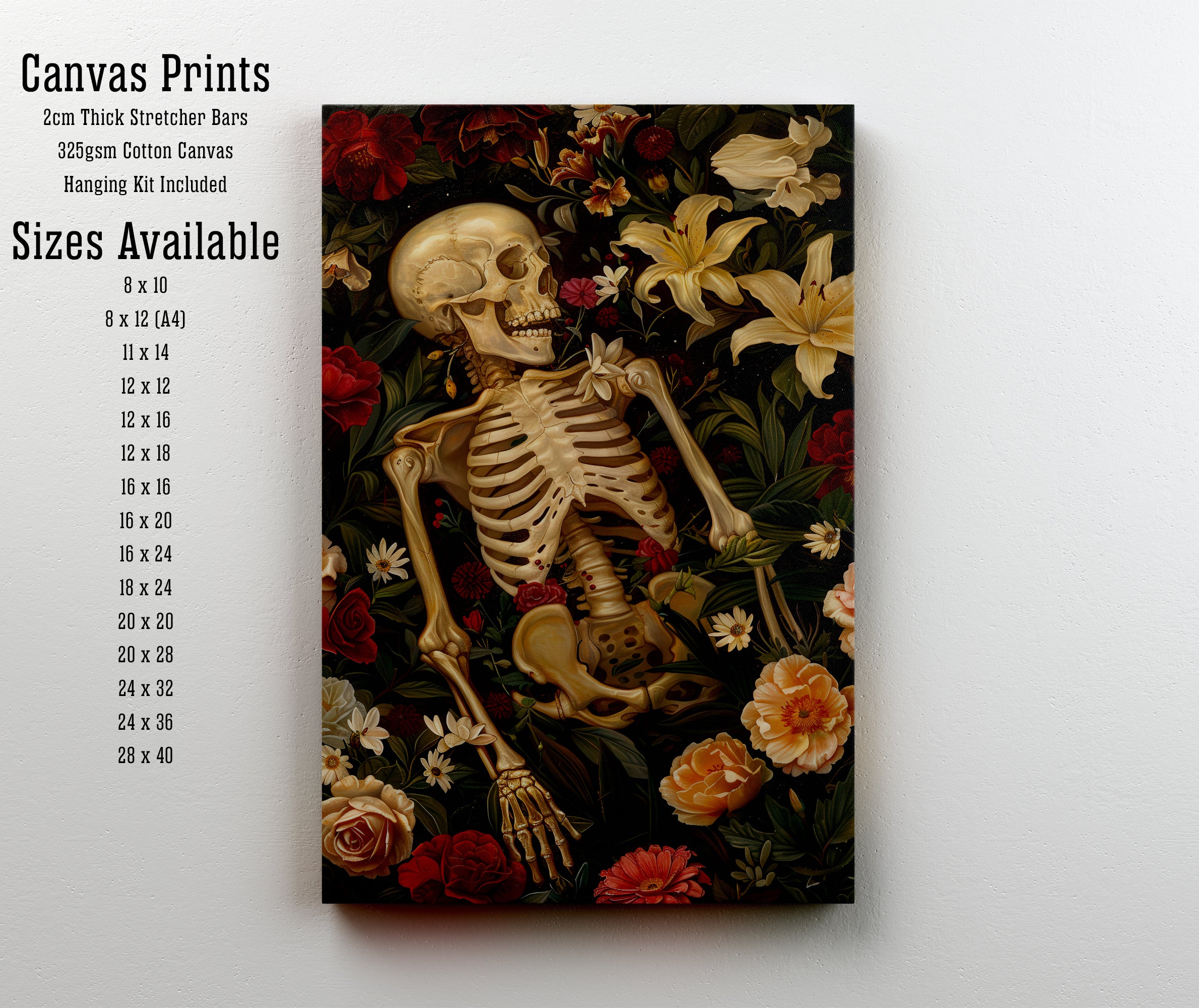 Floral Skeleton Gothic Art Print