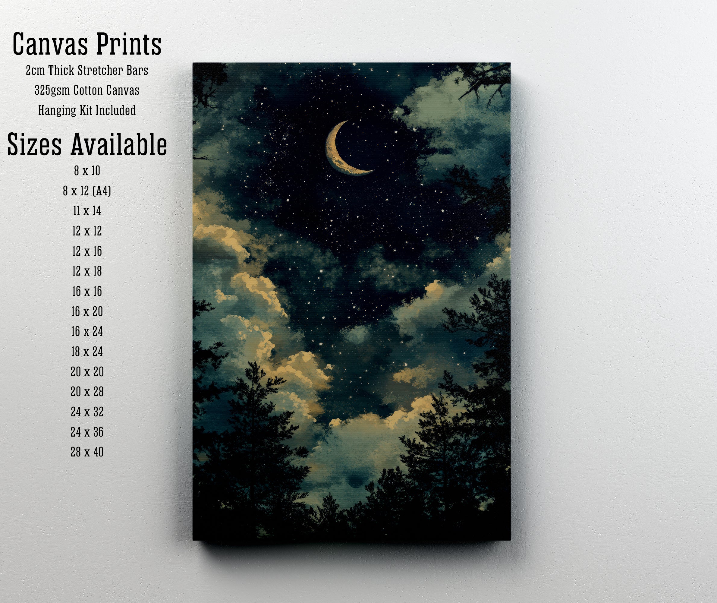 Moonlit Forest Crescent Moon Art Print