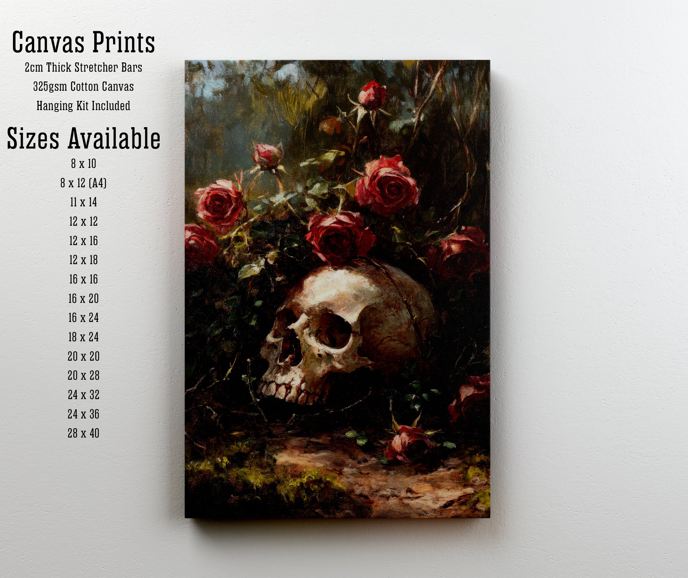 Gothic Skull and Roses Art Print