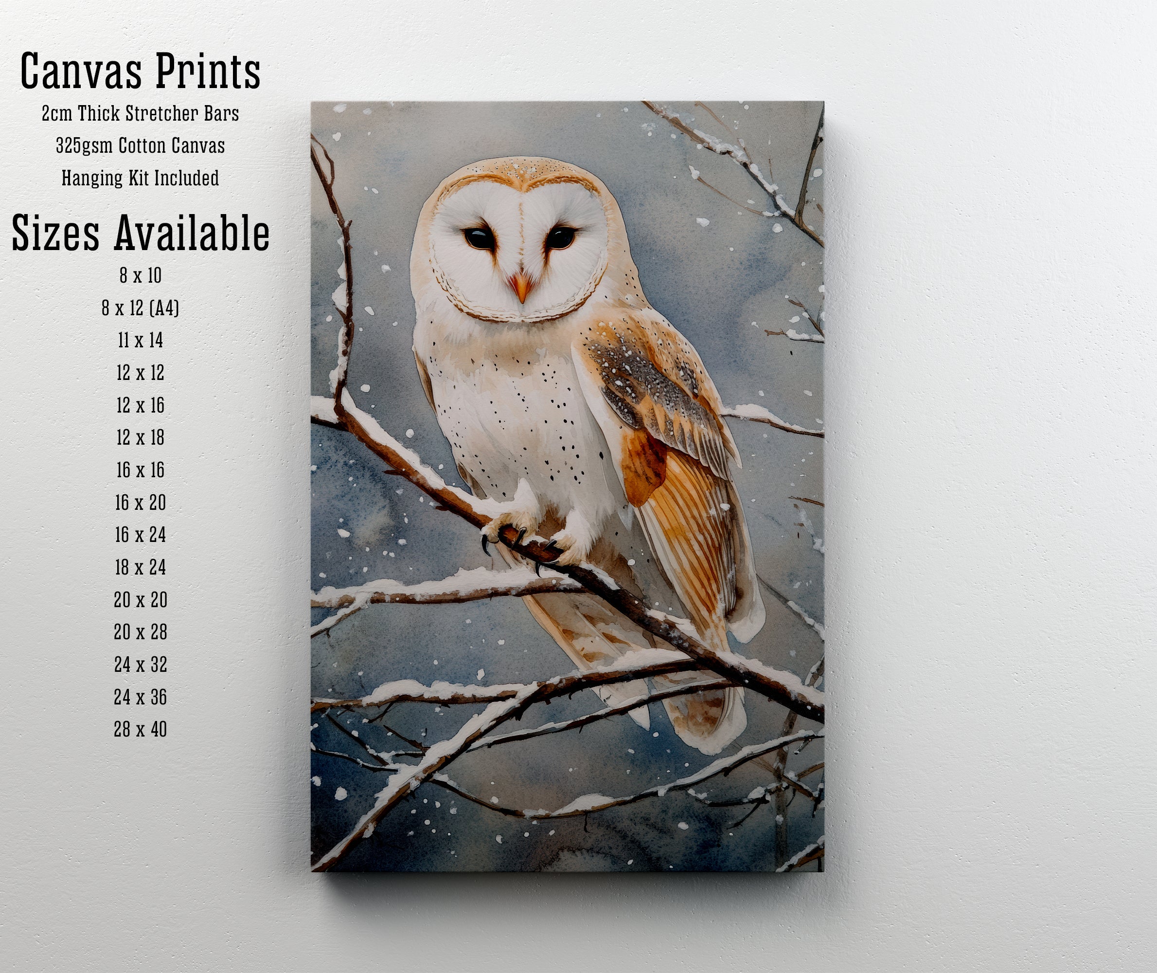 Snowy Barn Owl Watercolour Art Print