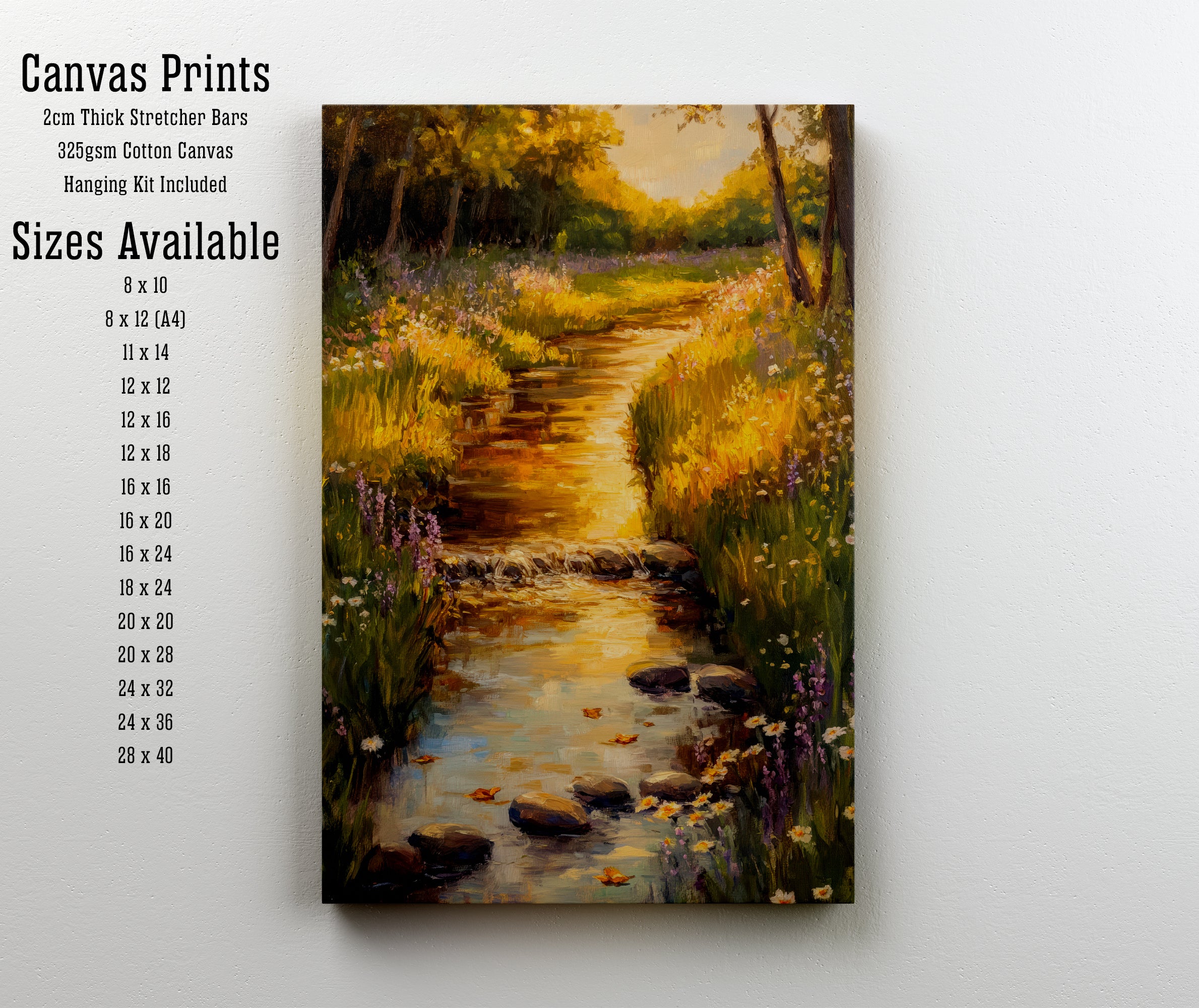 Sunlit Woodland Stream Art Print