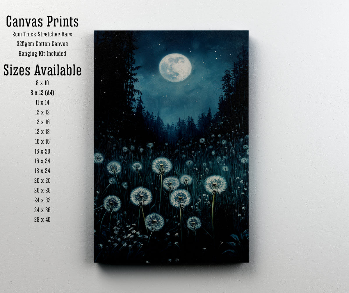 Moonlit Dandelion Meadow Art Print