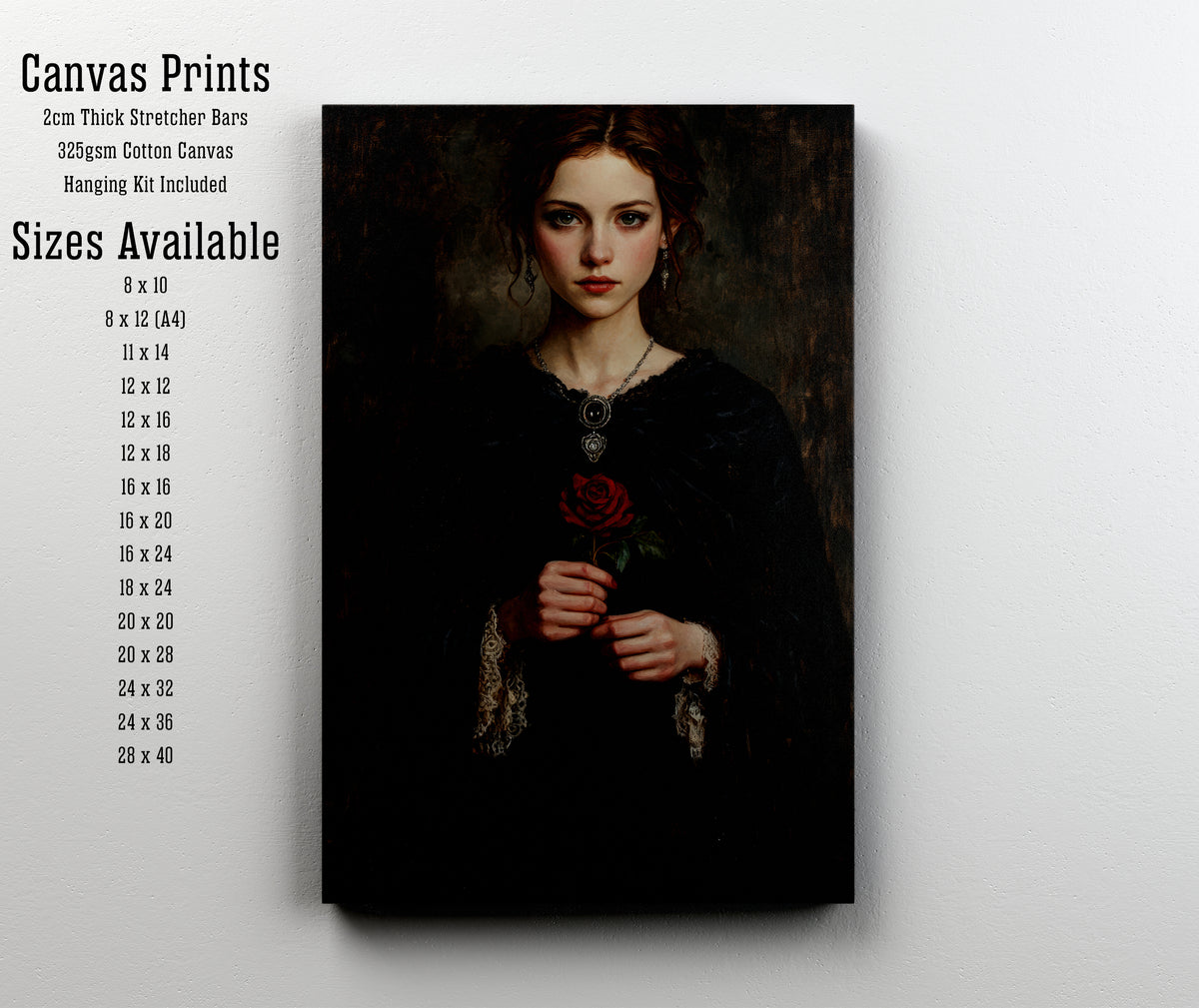 Gothic Woman with Red Rose Art Print
