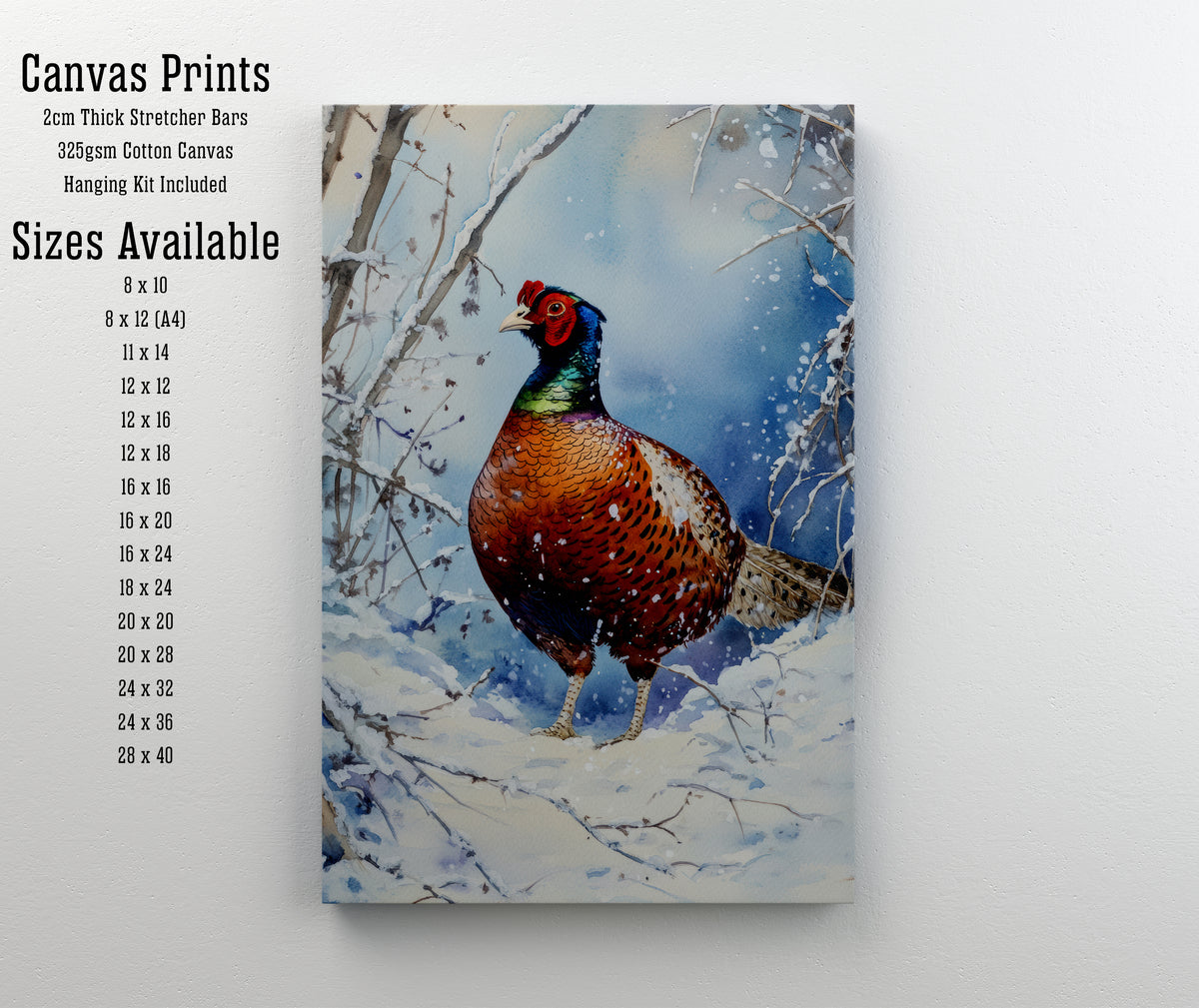 Snowy Pheasant Watercolour Art Print