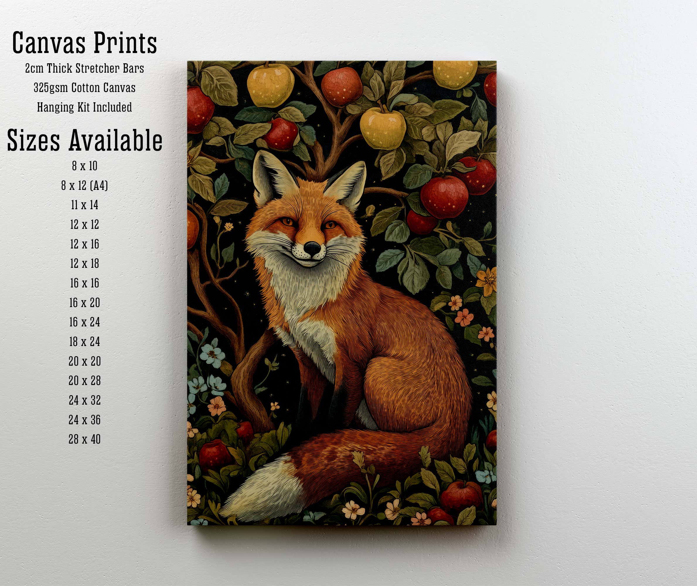 Woodland Fox Apple Tree Art Print