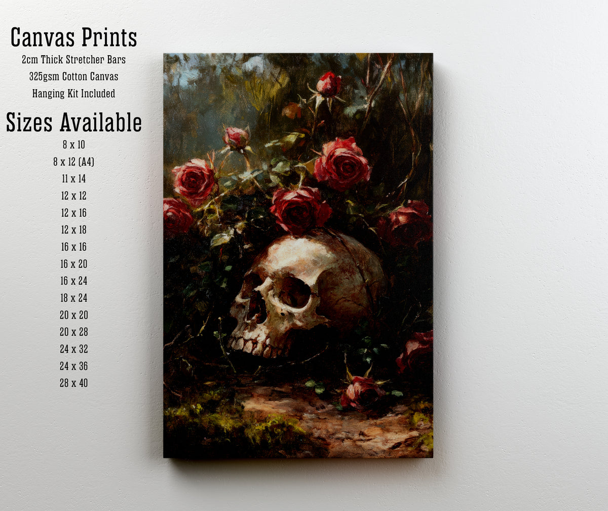 Skull and Roses Dark Art Print