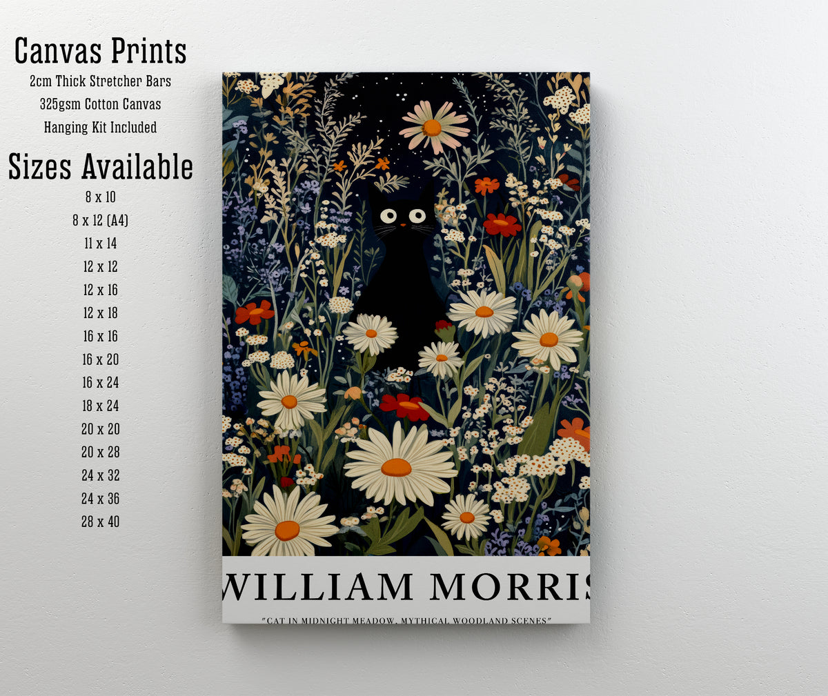 William Morris Inspired Black Cat Art Print