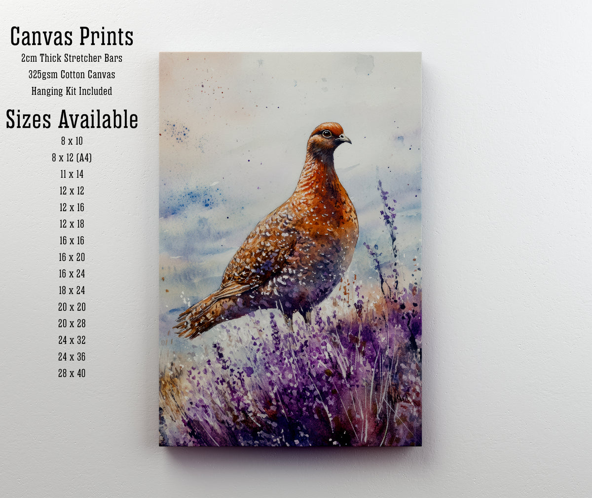 Grouse Heather Watercolour Art Print