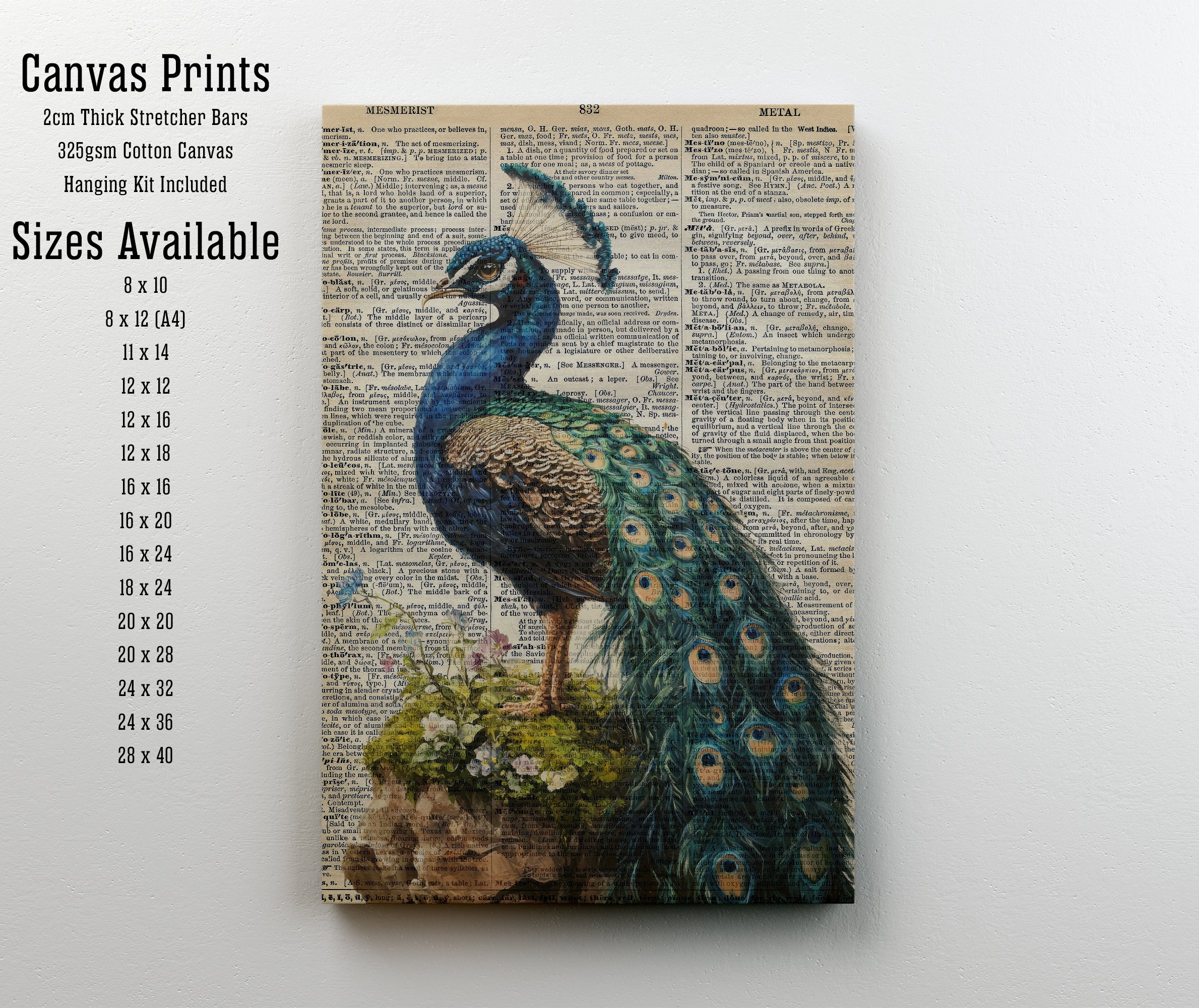 Vintage Peacock Dictionary Art Print