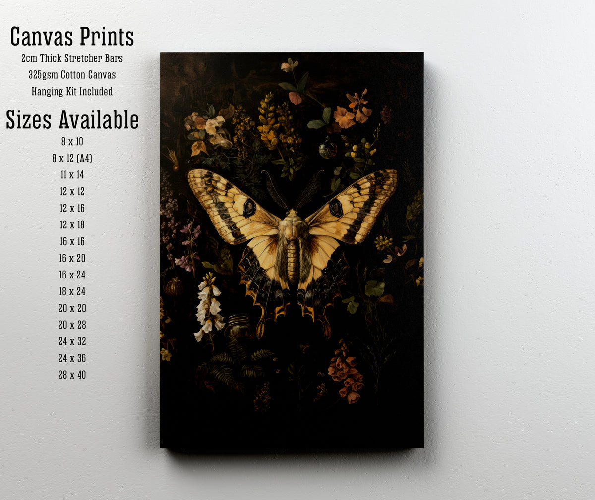Moth Botanical Dark Academia Art Print