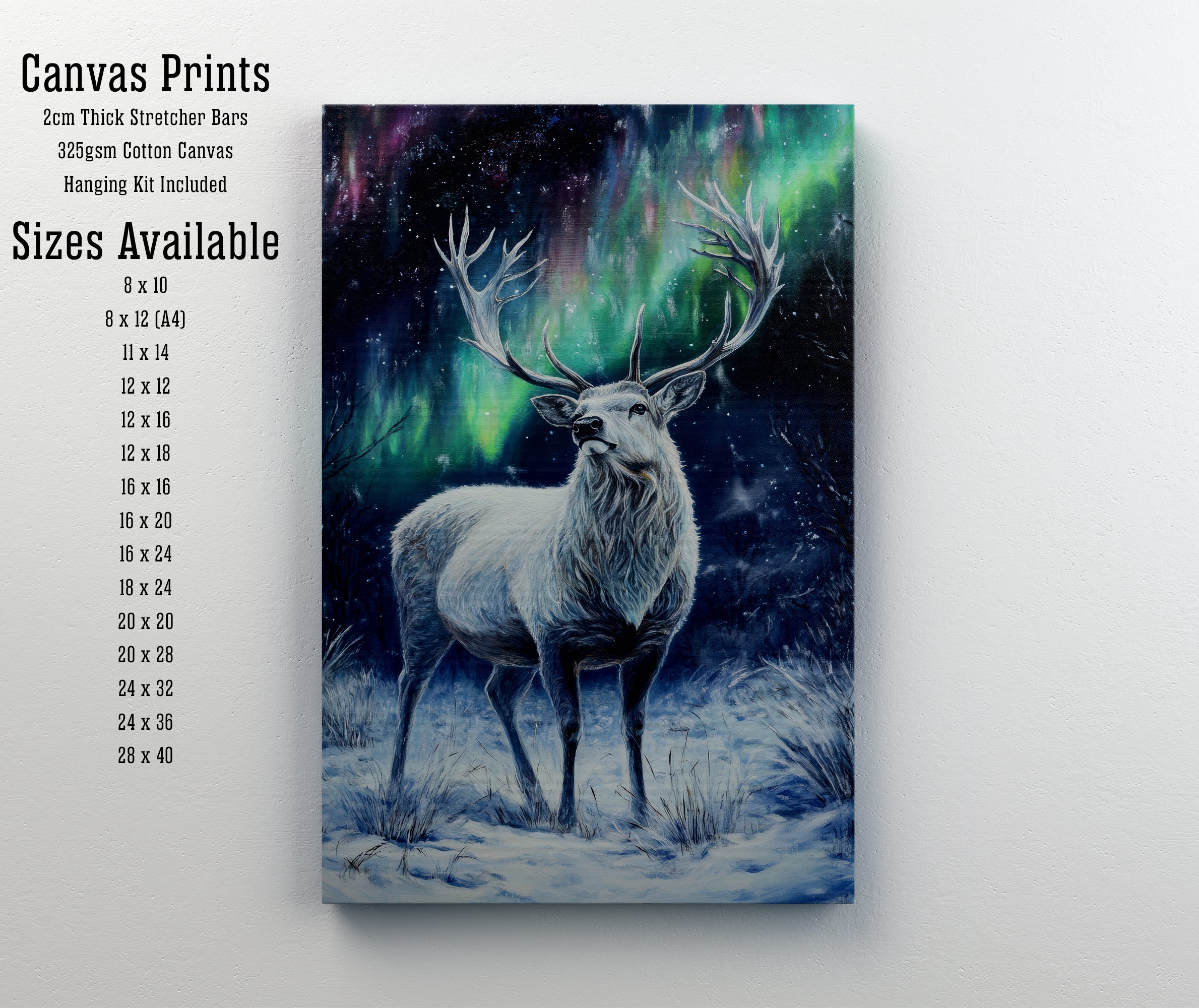 Stag Under Northern Lights Art Print