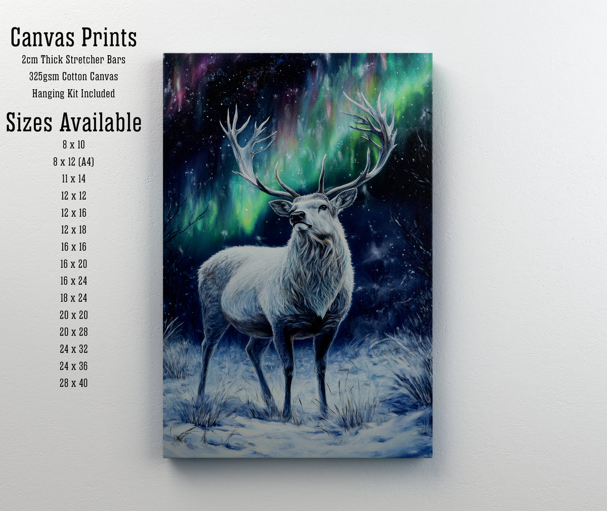 Stag Under Northern Lights Art Print