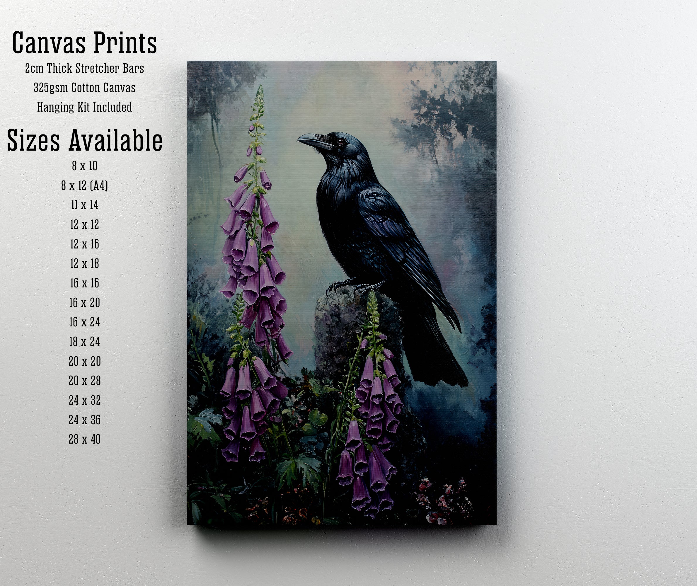 Raven and Foxgloves Botanical Art Print