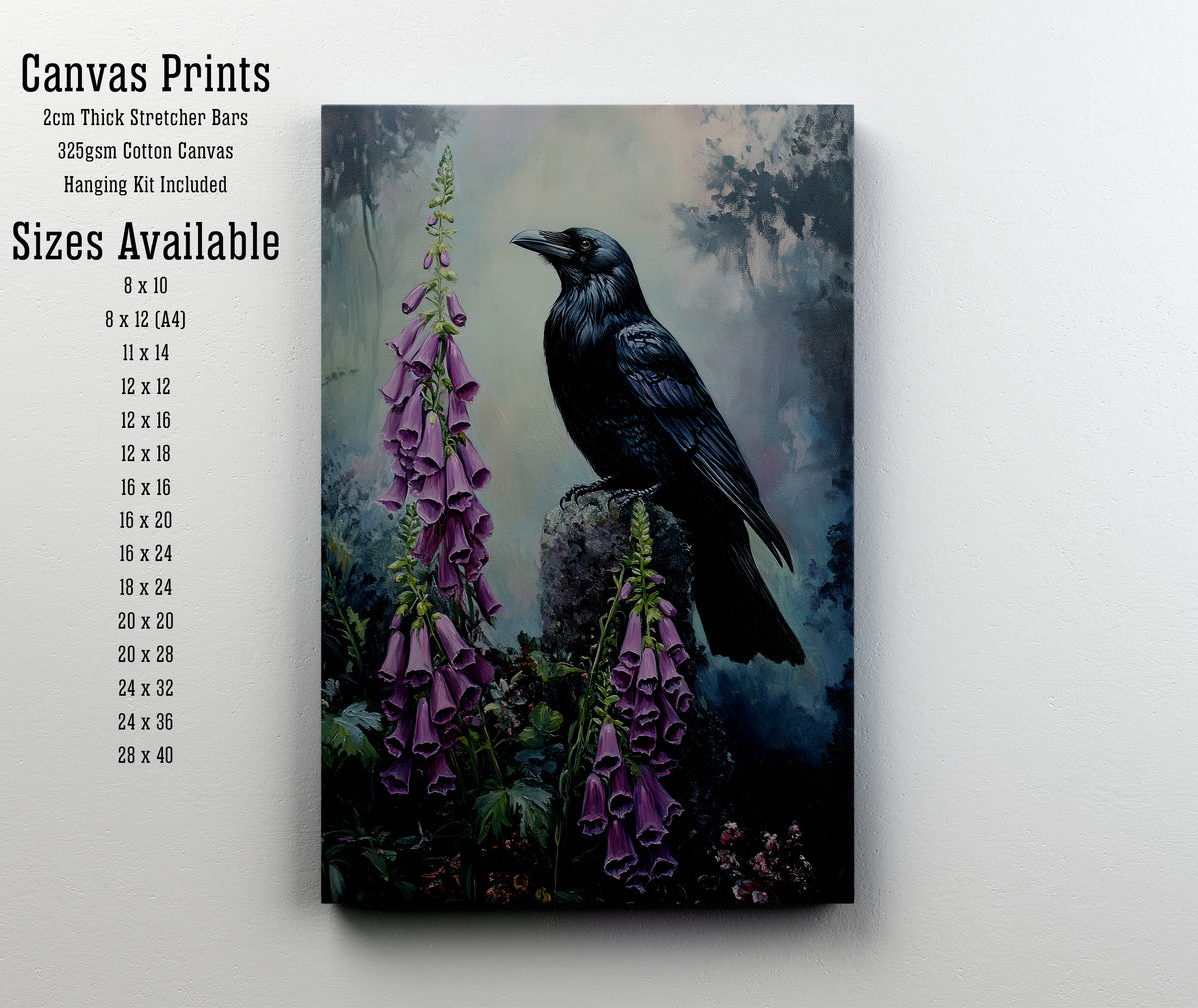 Raven and Foxgloves Botanical Art Print