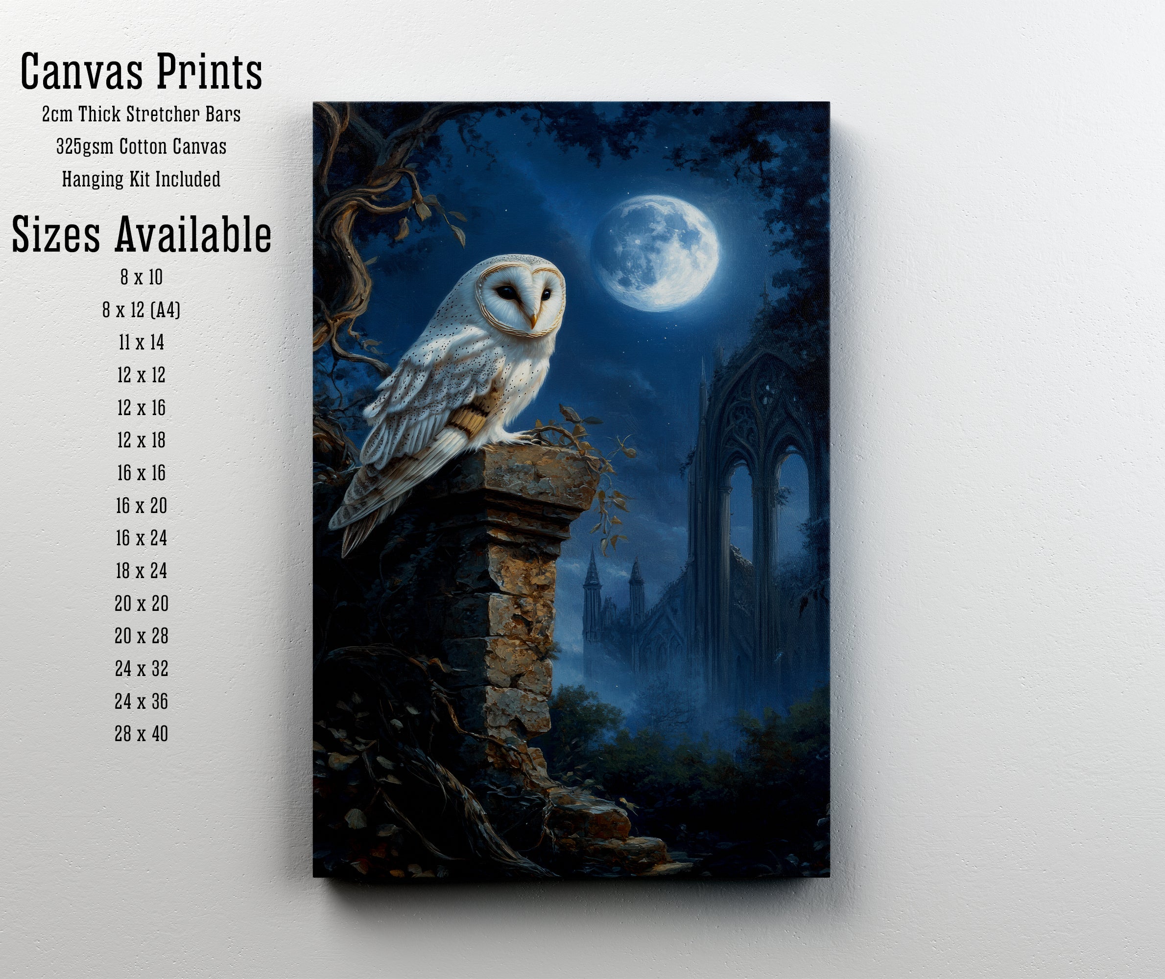 Moonlit Barn Owl Gothic Art Print