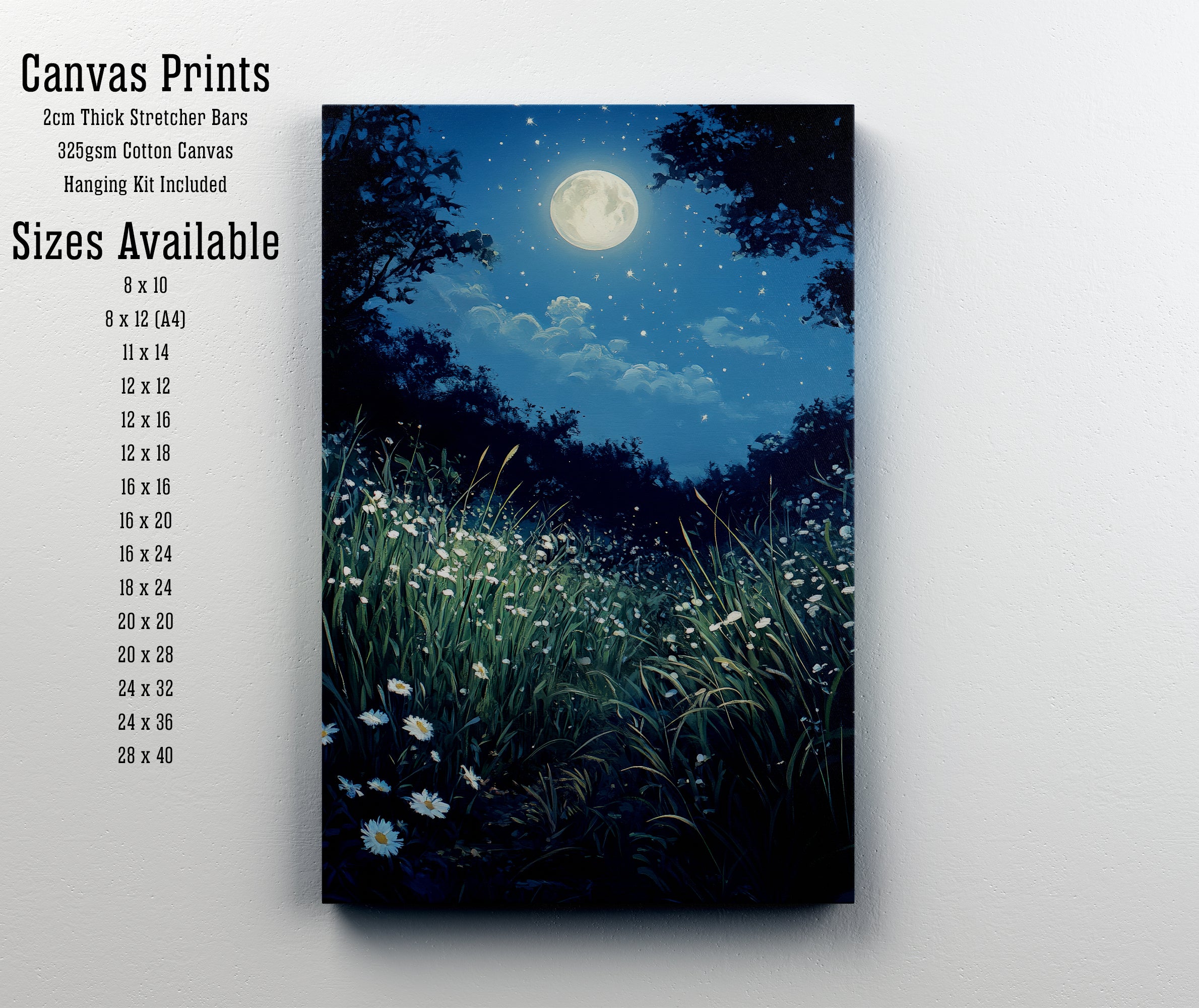 Moonlit Daisy Meadow Art Print