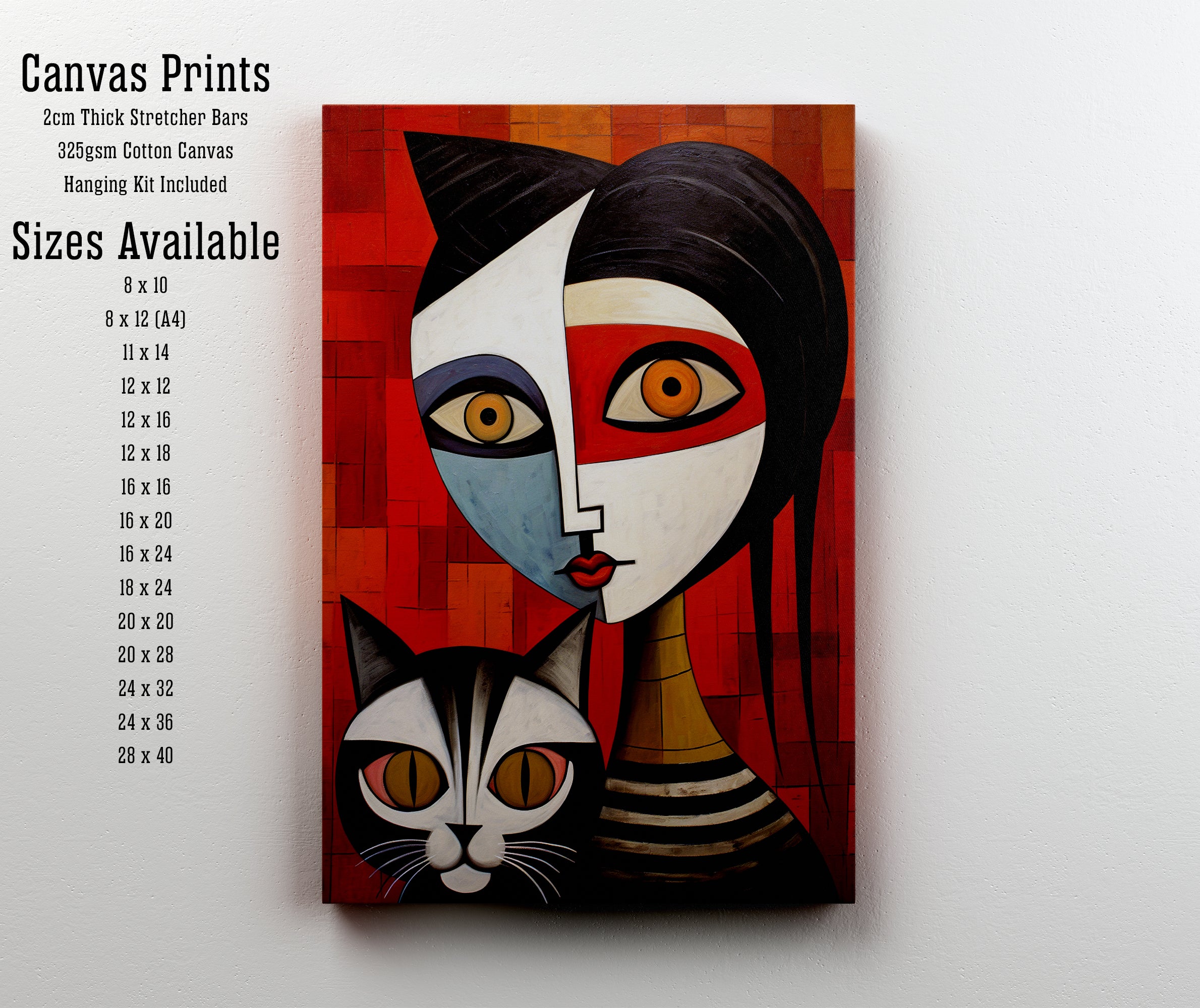 Geometric Woman and Cat Art Print
