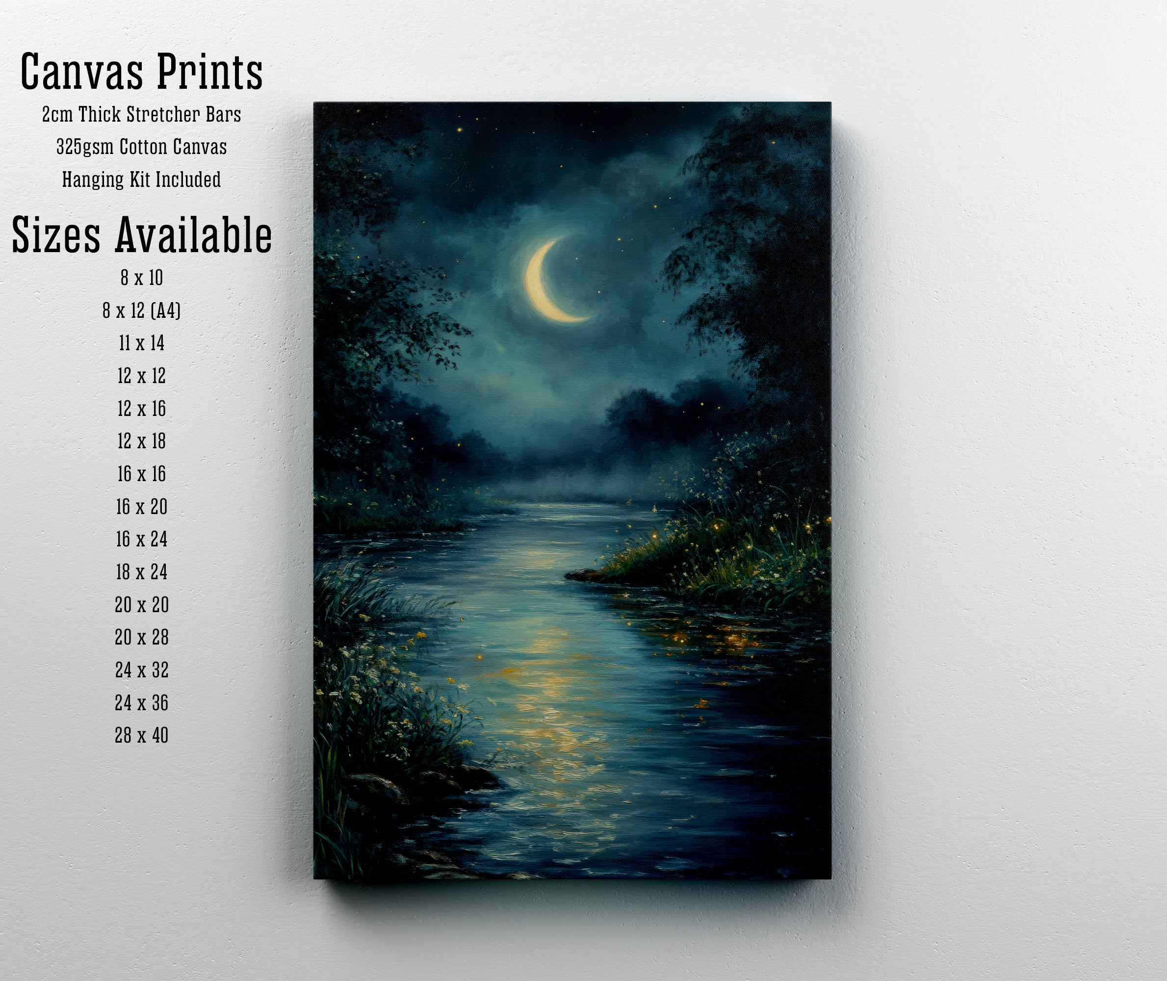 Moonlit Forest River Art Print