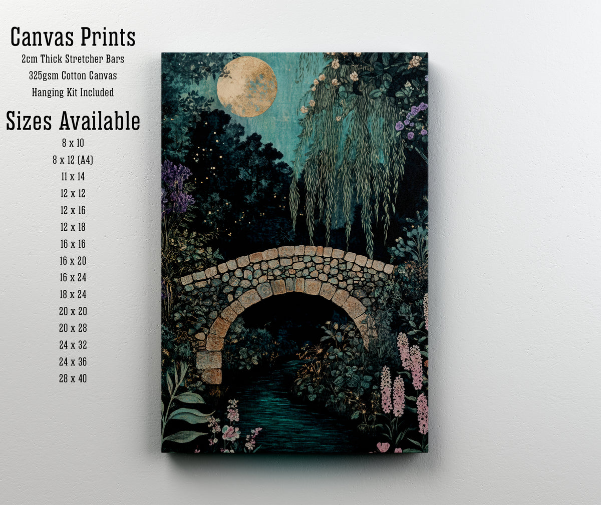 Moonlit Garden Bridge Art Print