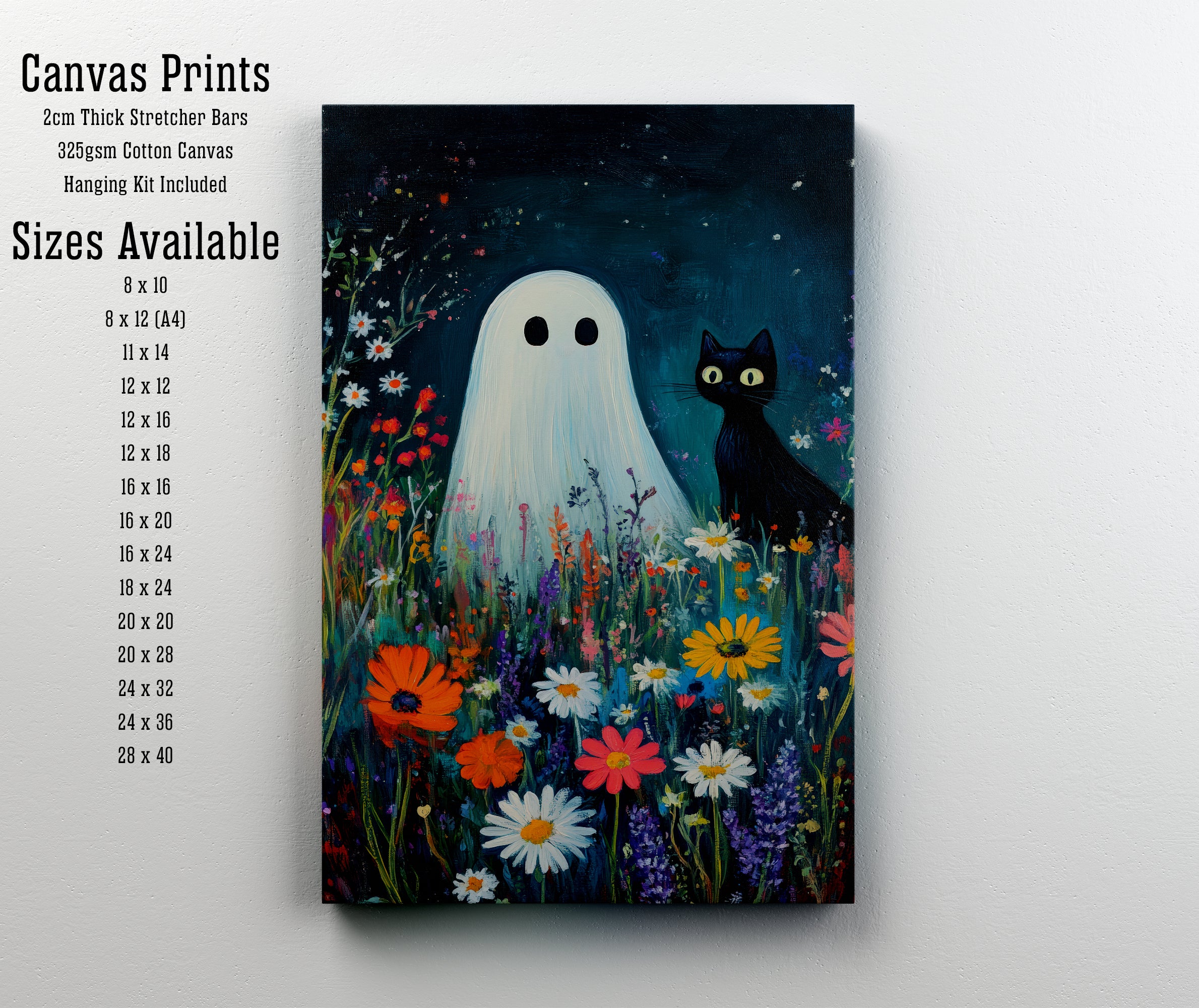 Ghost and Black Cat Wildflower Art Print