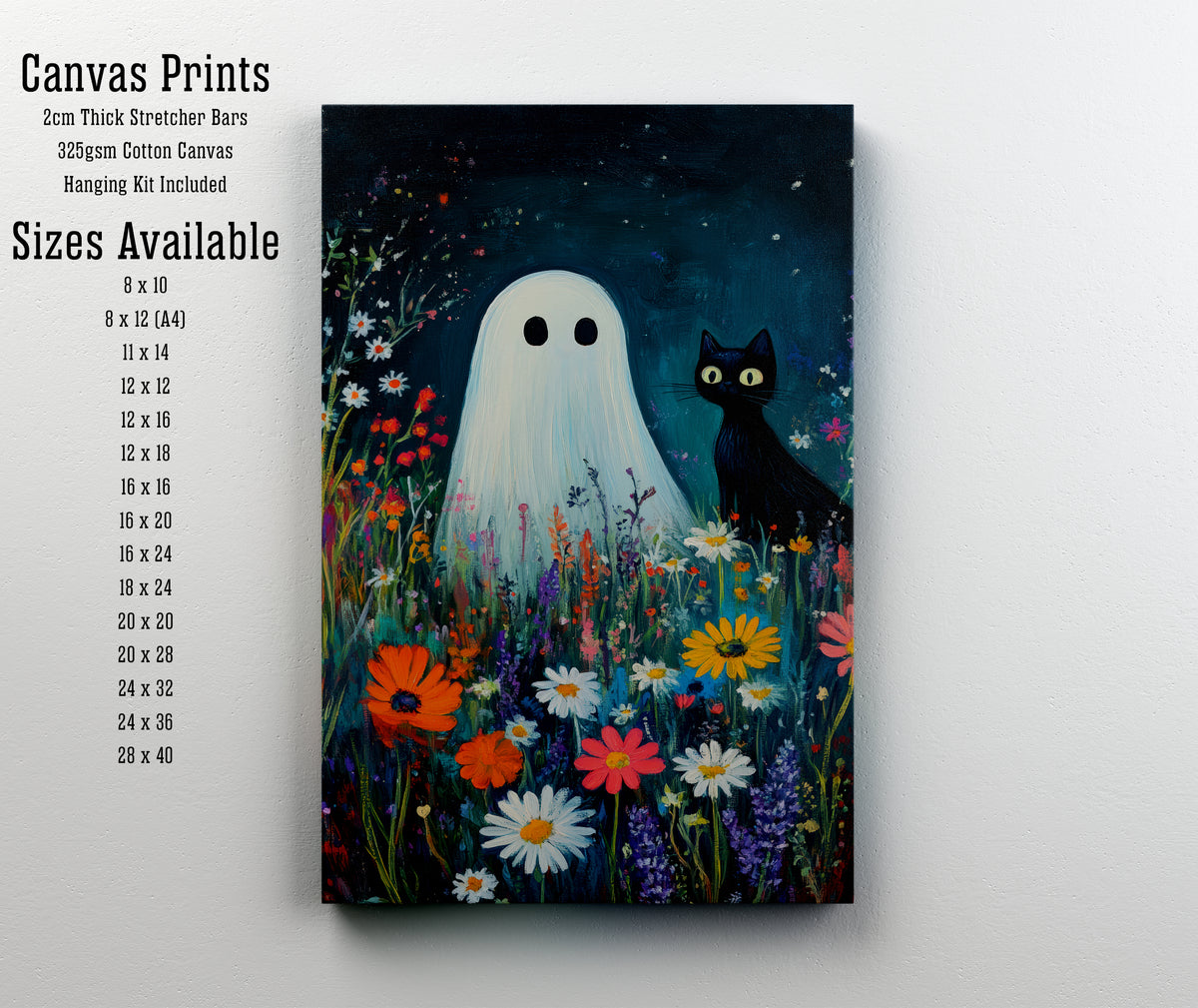 Ghost and Black Cat Wildflower Art Print