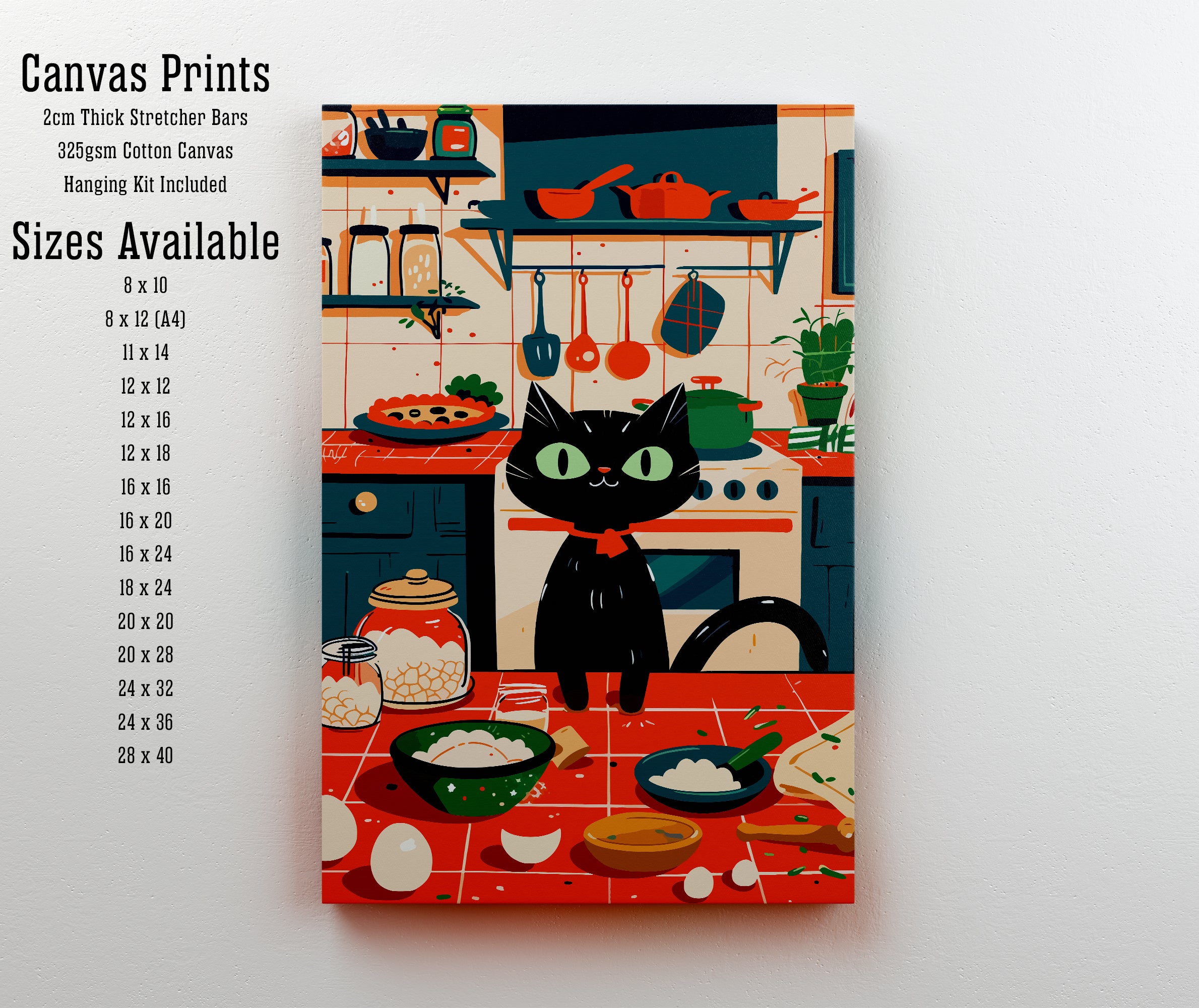 Black Cat Kitchen Art Print