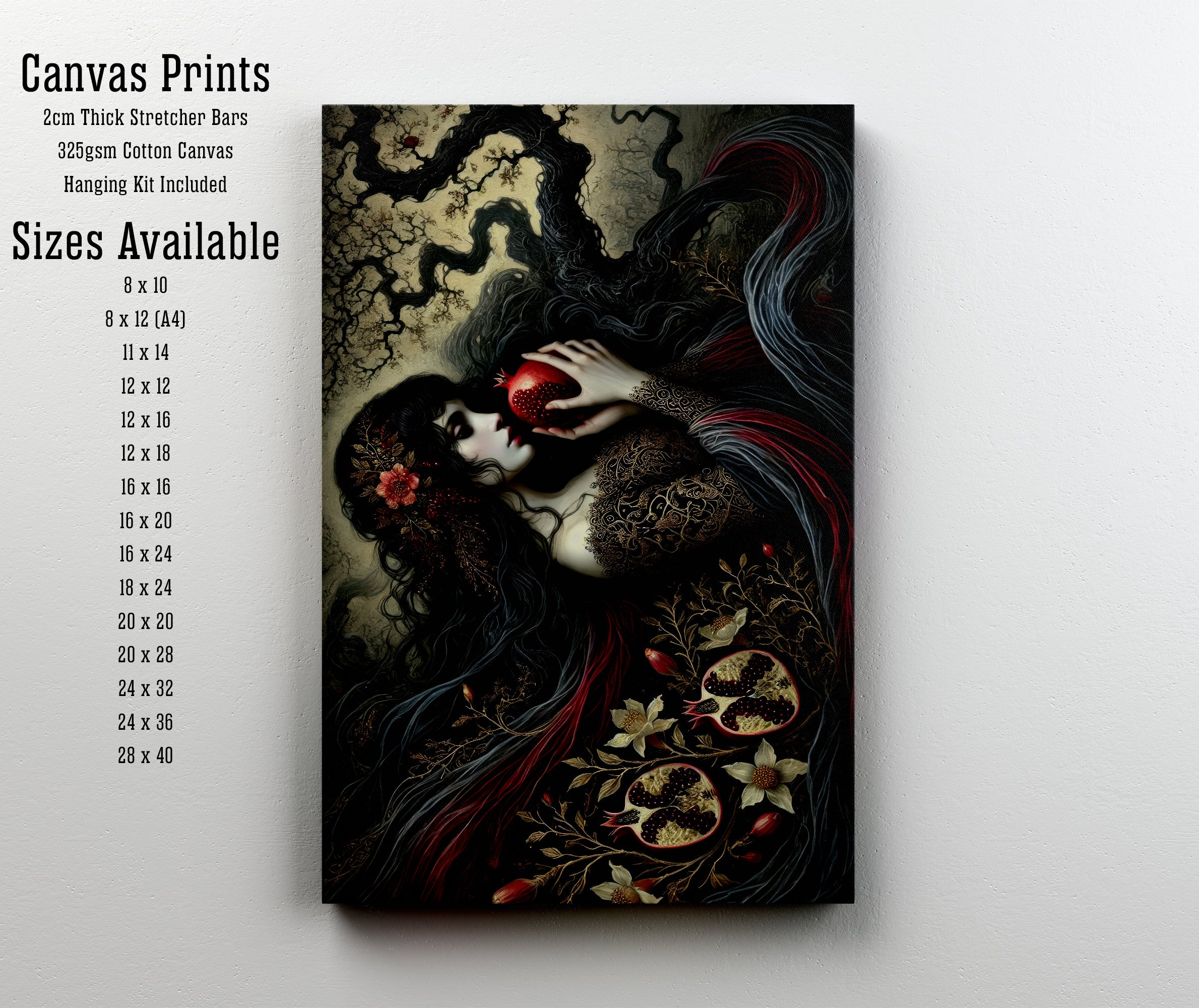 Gothic Woman with Pomegranate Art Print