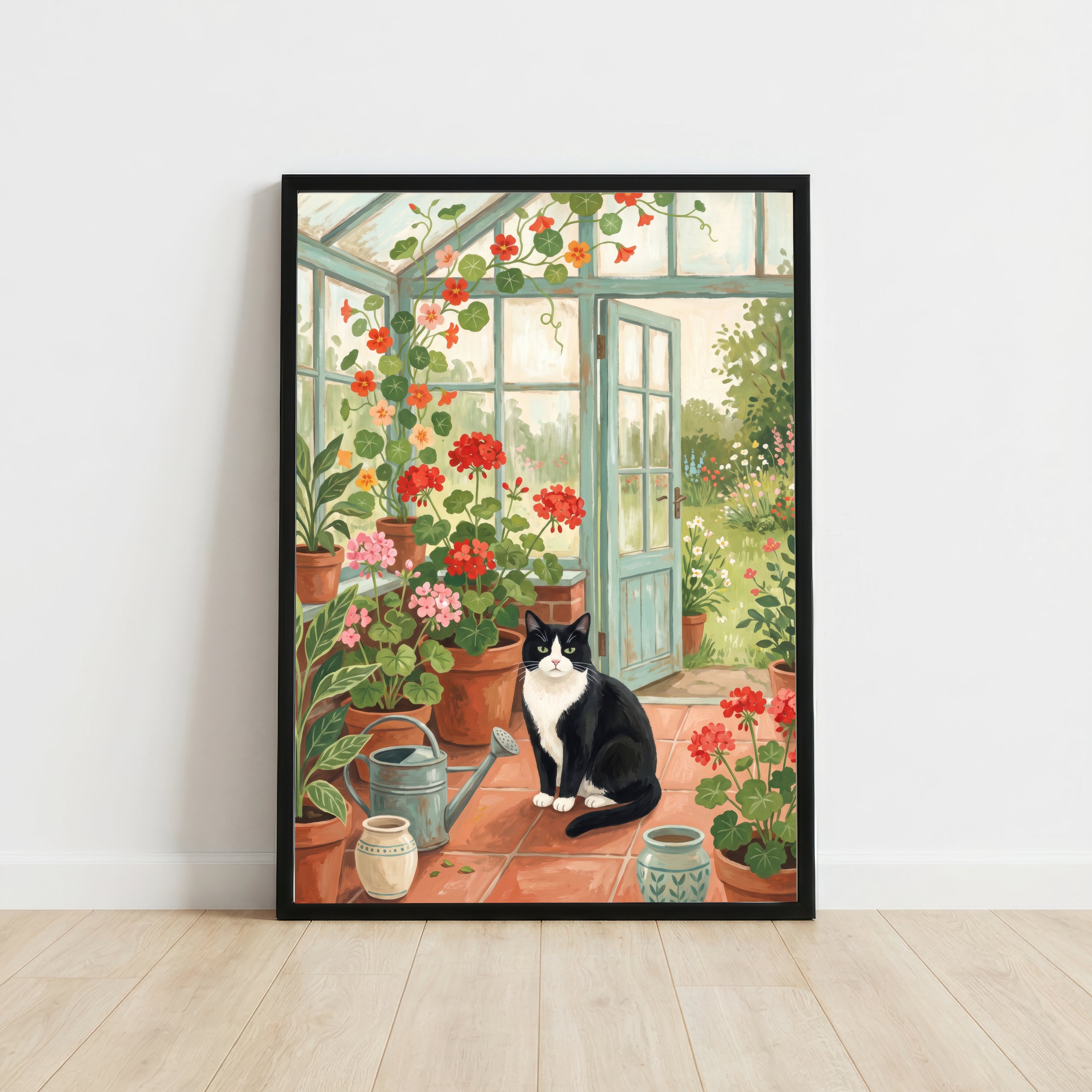 Tuxedo Cat Greenhouse Art Print