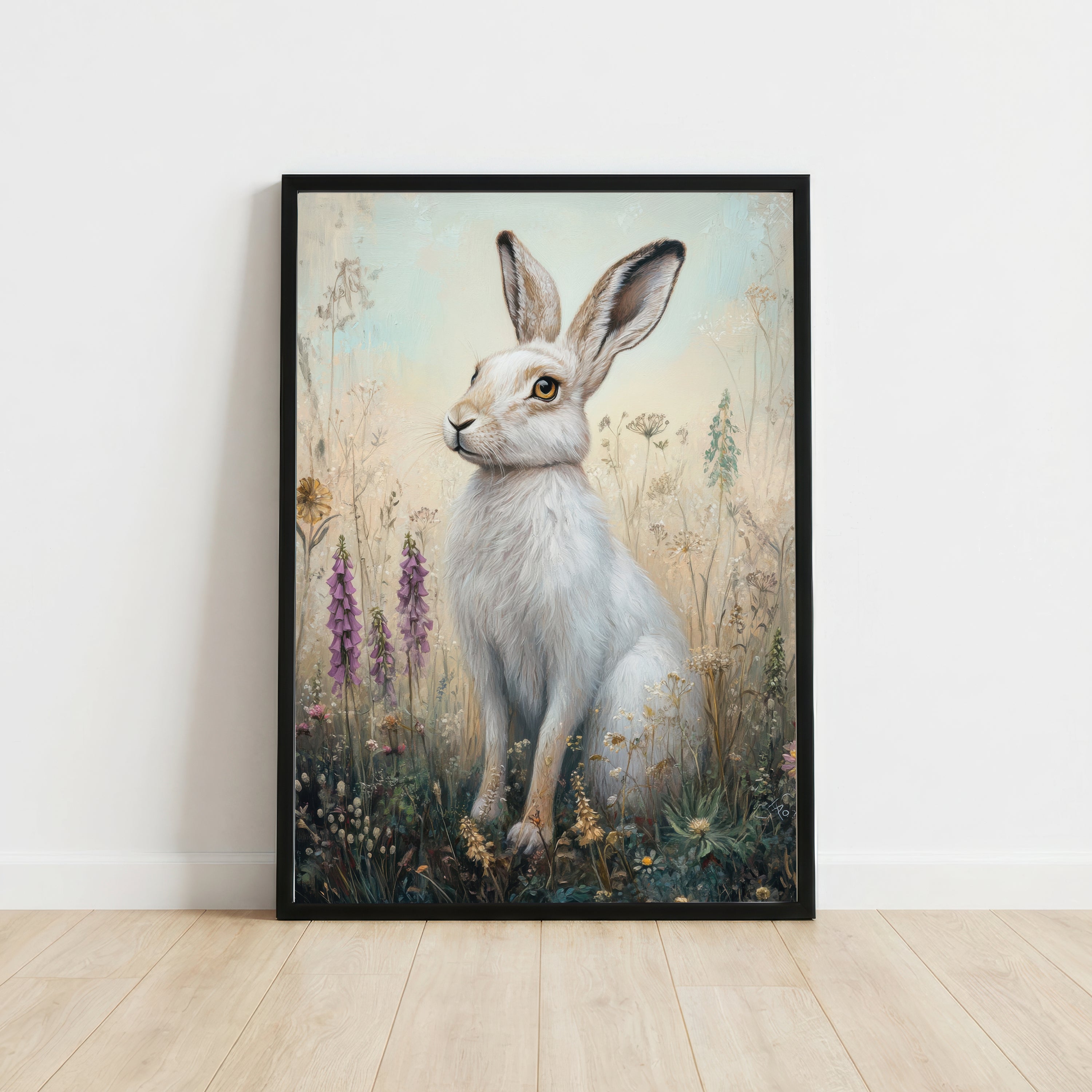 White Hare Meadow Art Print
