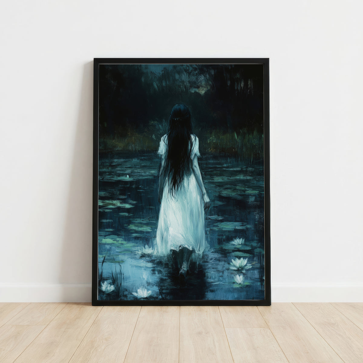 Gothic Girl Lily Pond Art Print