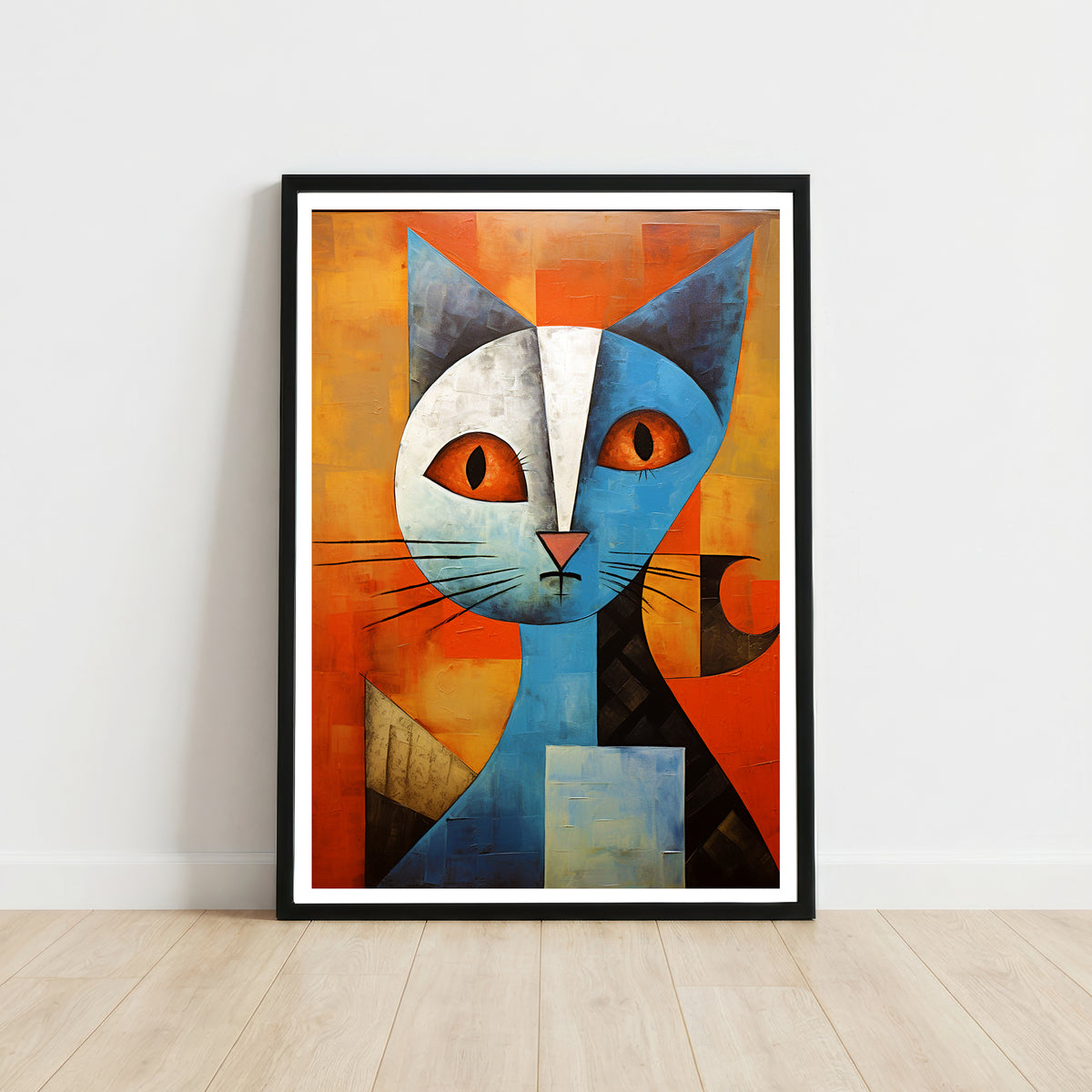 Geometric Blue Cat Art Print
